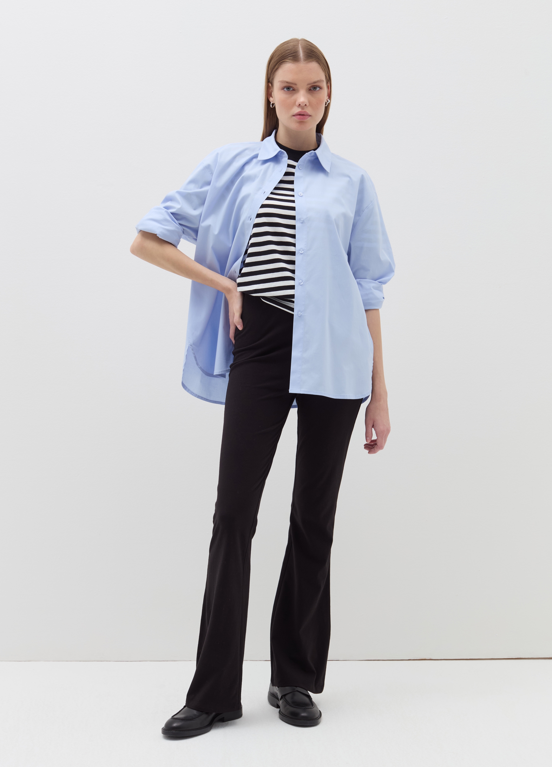 B.ANGEL, Camicia Over In Popeline, Donna, Blu, Taglia: XS