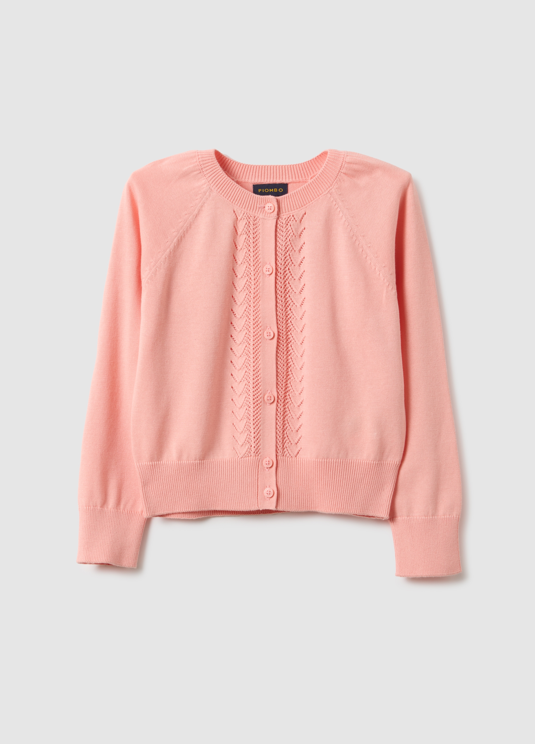 PIOMBO KIDS, Cárdigan Rosa De Niña En Algodón Puro De Ajuste Regular Con Trenzas, Niña, Rosa Claro, Talla: 12