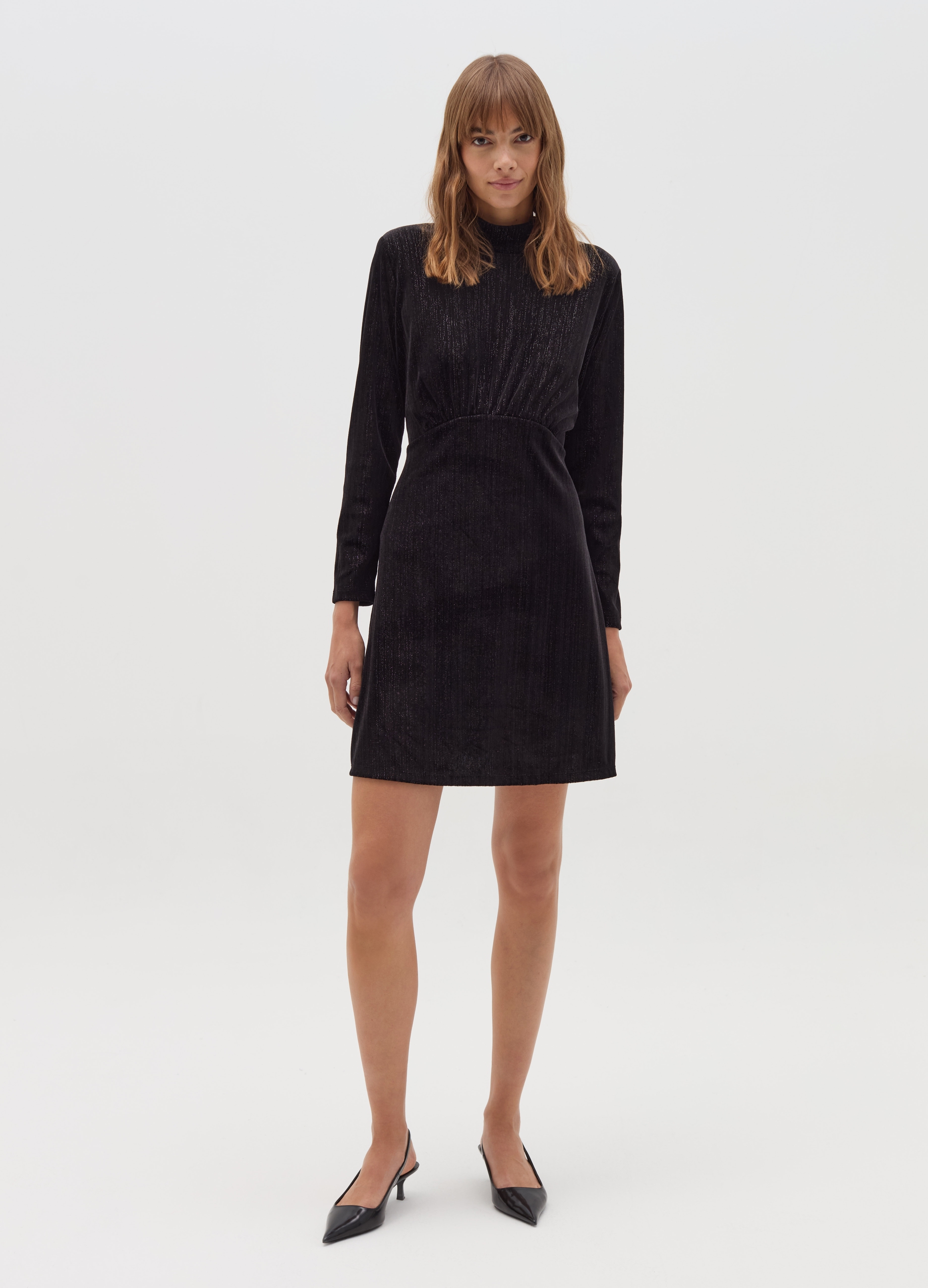 Vestido Corto De Terciopelo Con Lurex, Mujer, Negro, Talla: 38