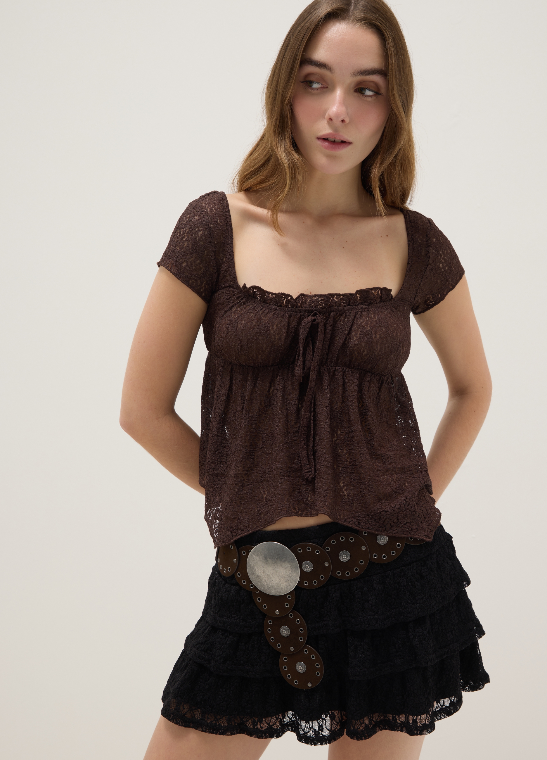 B.ANGEL, Minifalda De Encaje Negro Ajuste Regular, Mujer, Gunmetal, Talla: 40