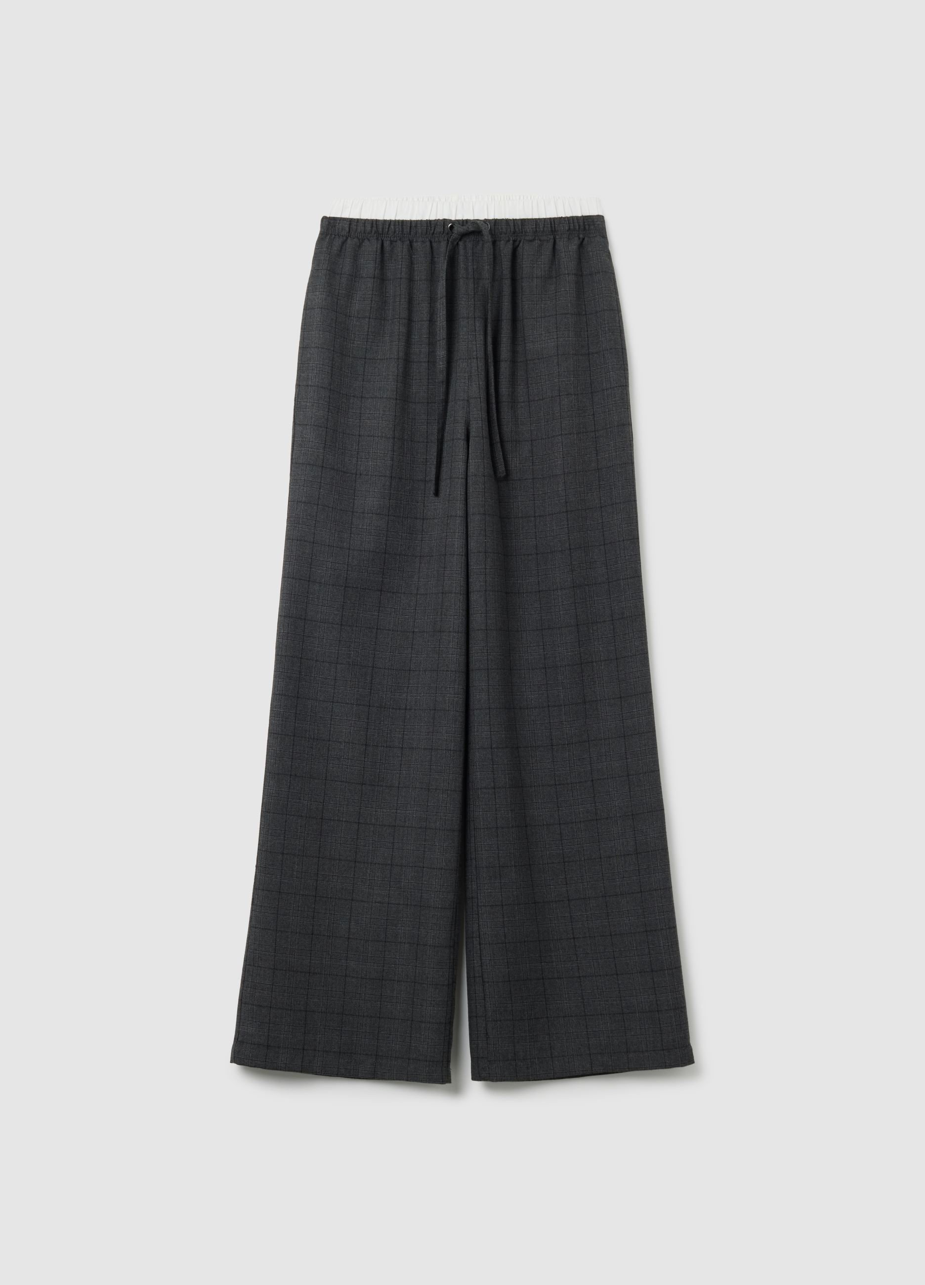 Pantalones De Pierna Ancha En Mezcla Negra Multicolor, Mujer, Gris, Talla: 36