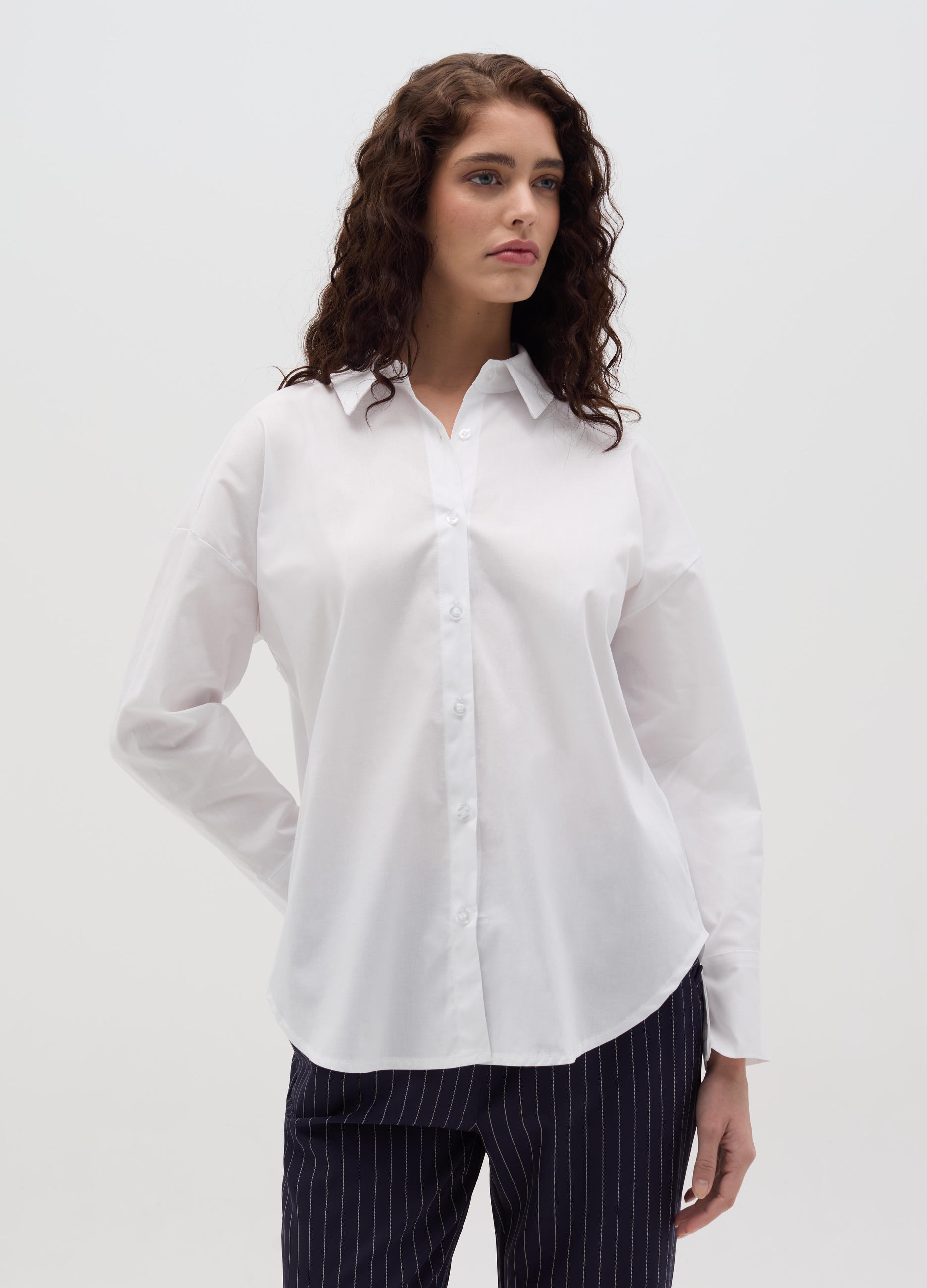 HYBRID, Camicia In Cotone Stretch, Donna, Bianco, Taglia: S/M