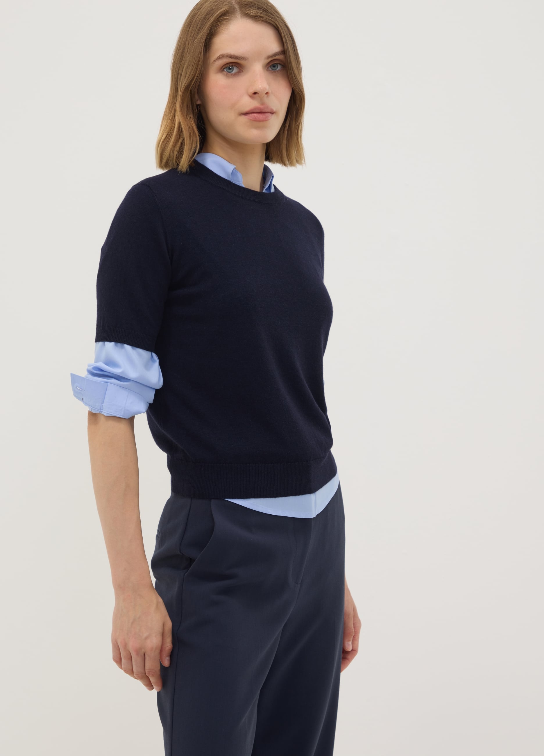 OVS, Maglia Blu In Misto Lana A Maniche Corte Girocollo Regular Fit, Donna, Blu, Taglia: S
