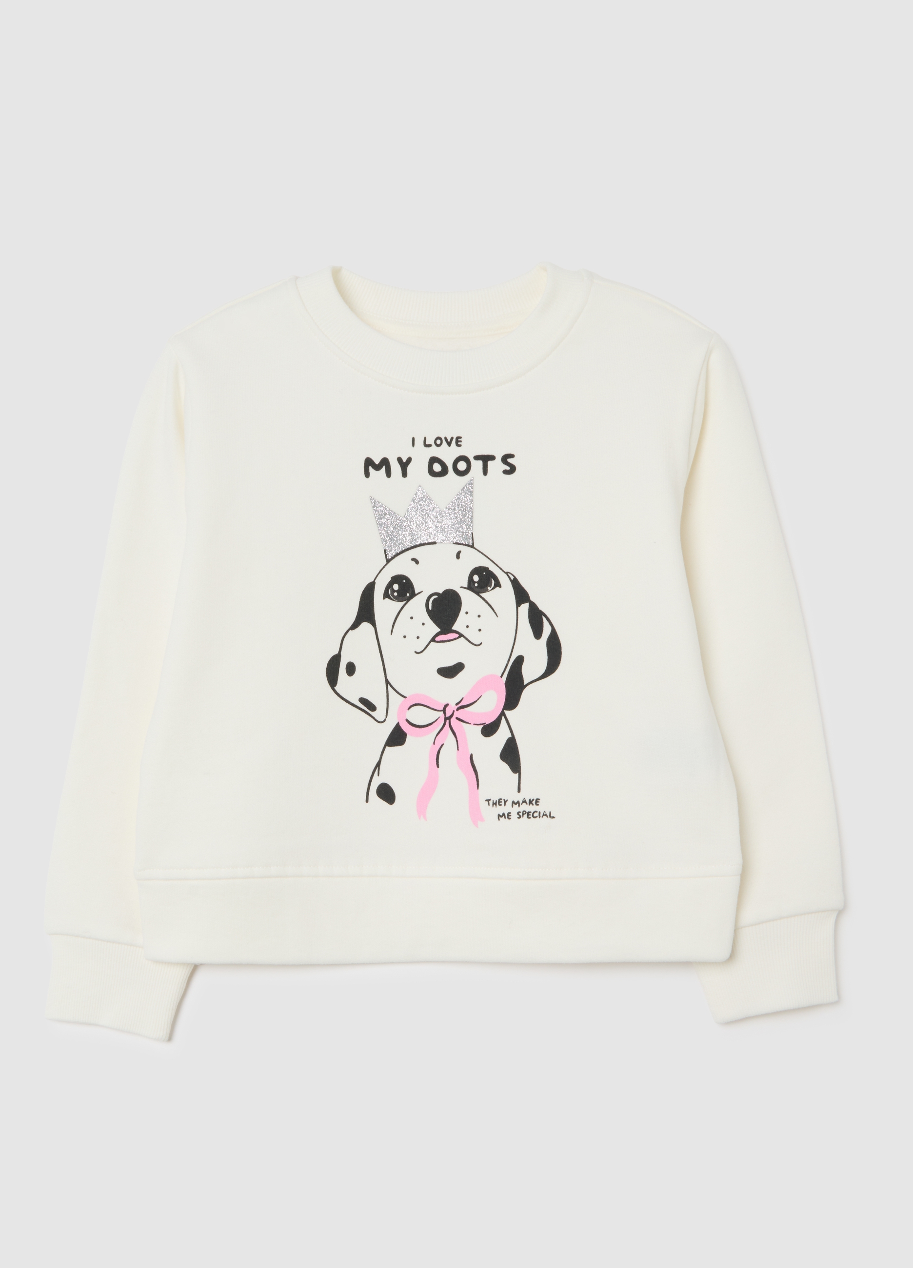 OVS KIDS, Sudadera Blanca De Niña En Algodón Puro Con Estampado De Perro Y Ajuste Regular, Niña, Blanco óptico, Talla: 9-10