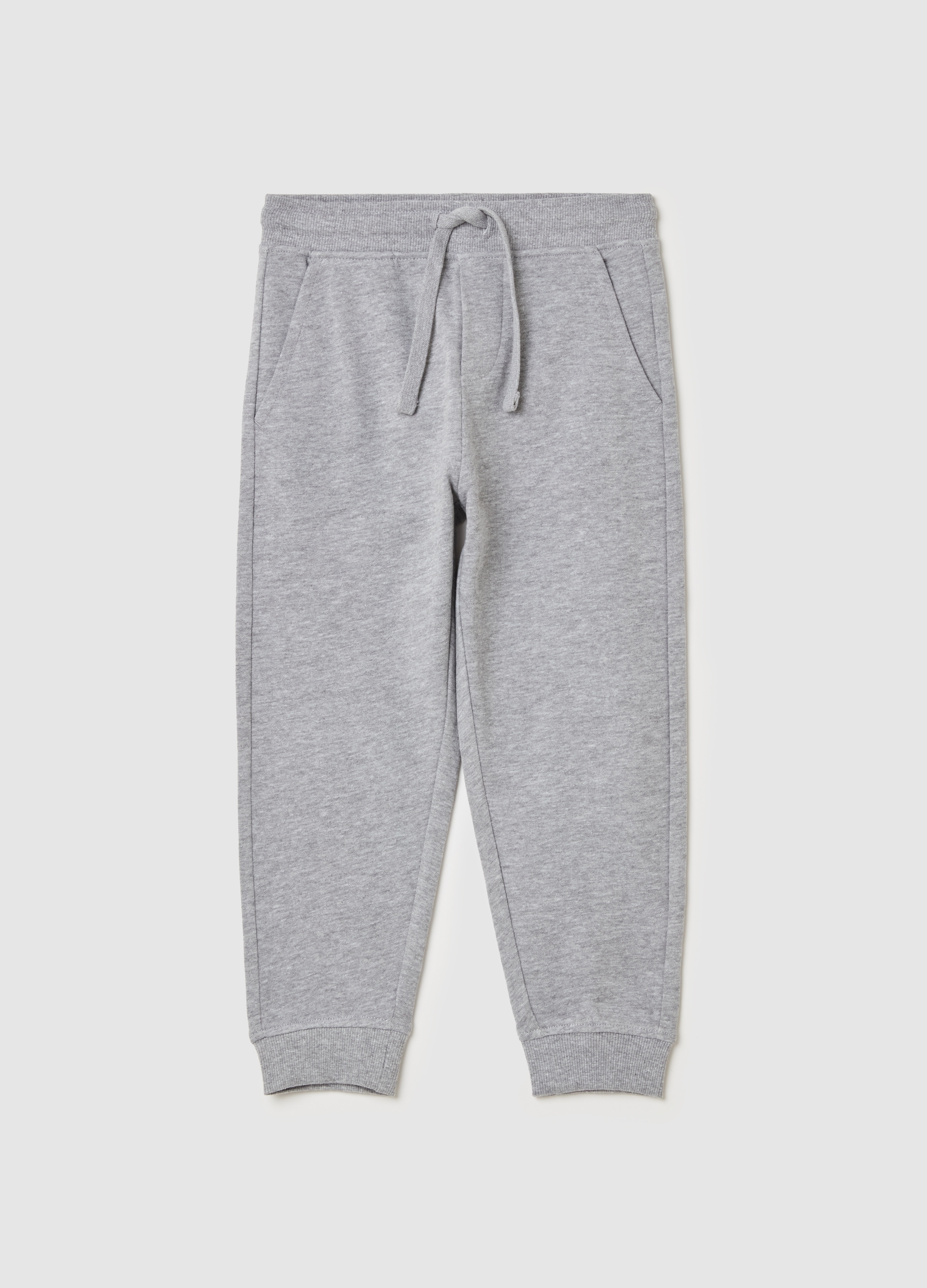 Joggers De Felpa Con Cordón, Niño, Gris jaspeado, Talla: 8-9