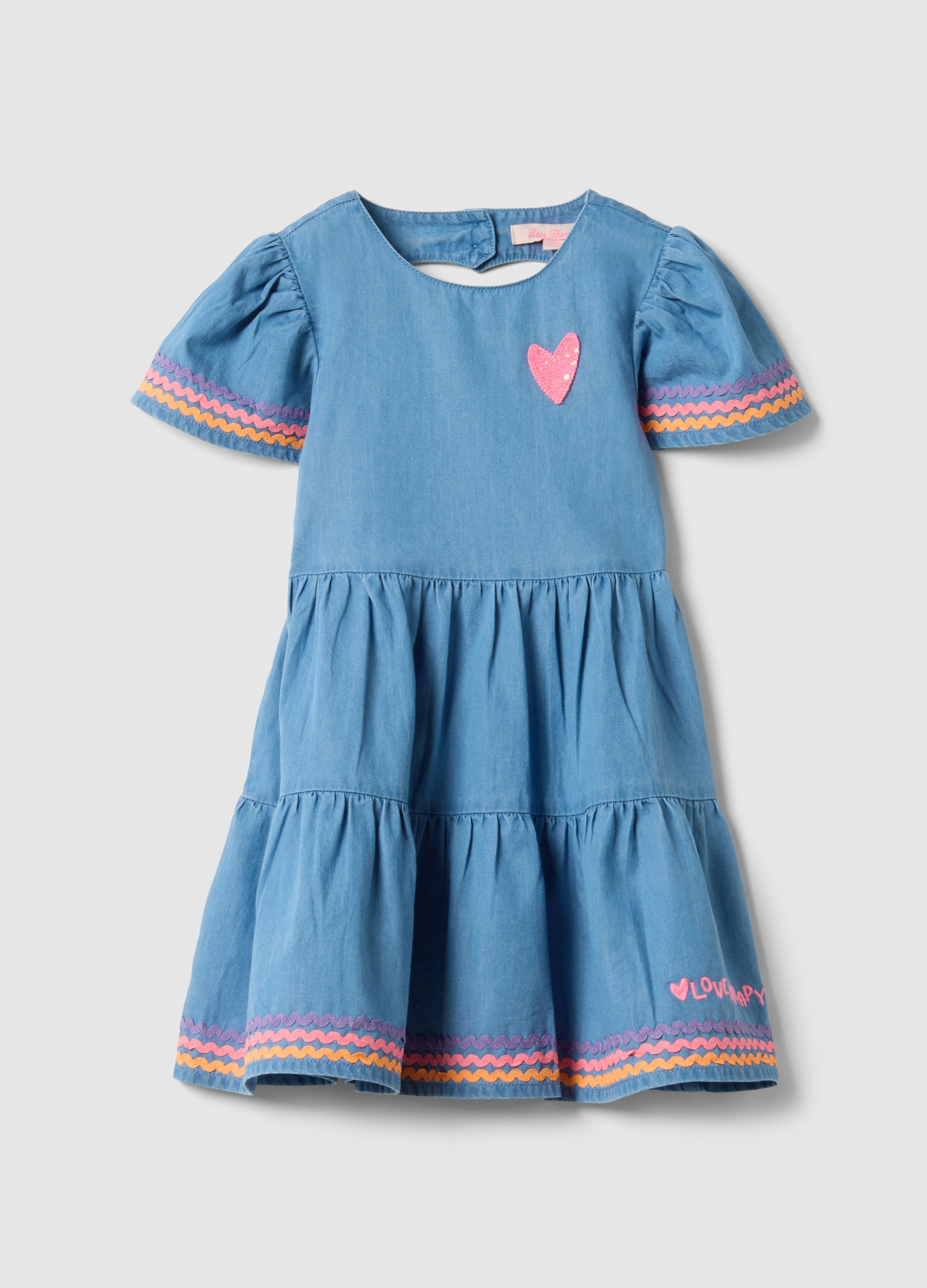 LOVE THERAPY, Vestido Azul En Puro Algodón Con Volantes Para Niña, Ajuste Regular, Niña, Azul claro, Talla: 5-6