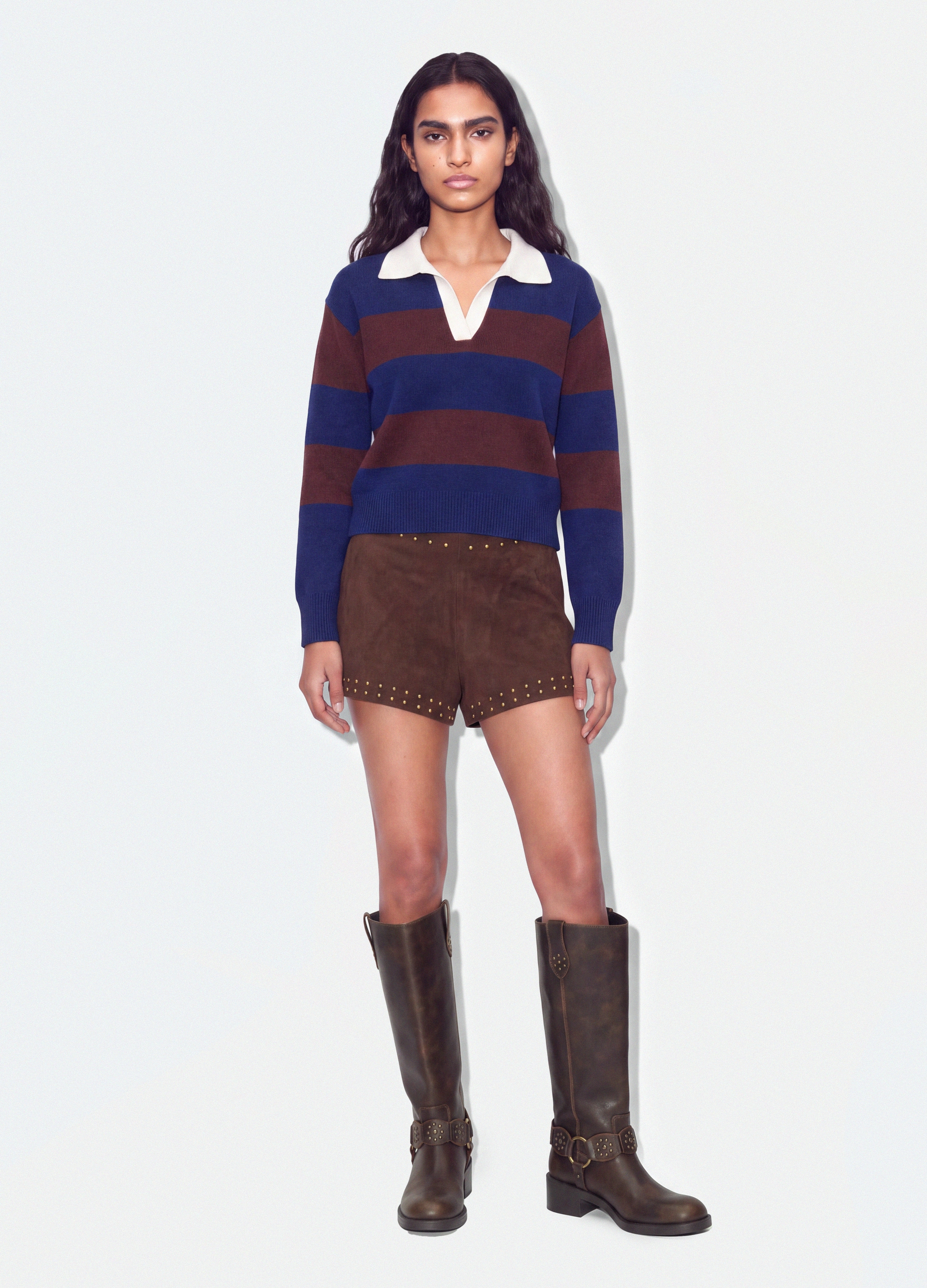 B.ANGEL, Maglia Blu A Righe In Misto Viscosa Con Colletto Polo Regular Fit, Donna, Multicolor, Taglia: M
