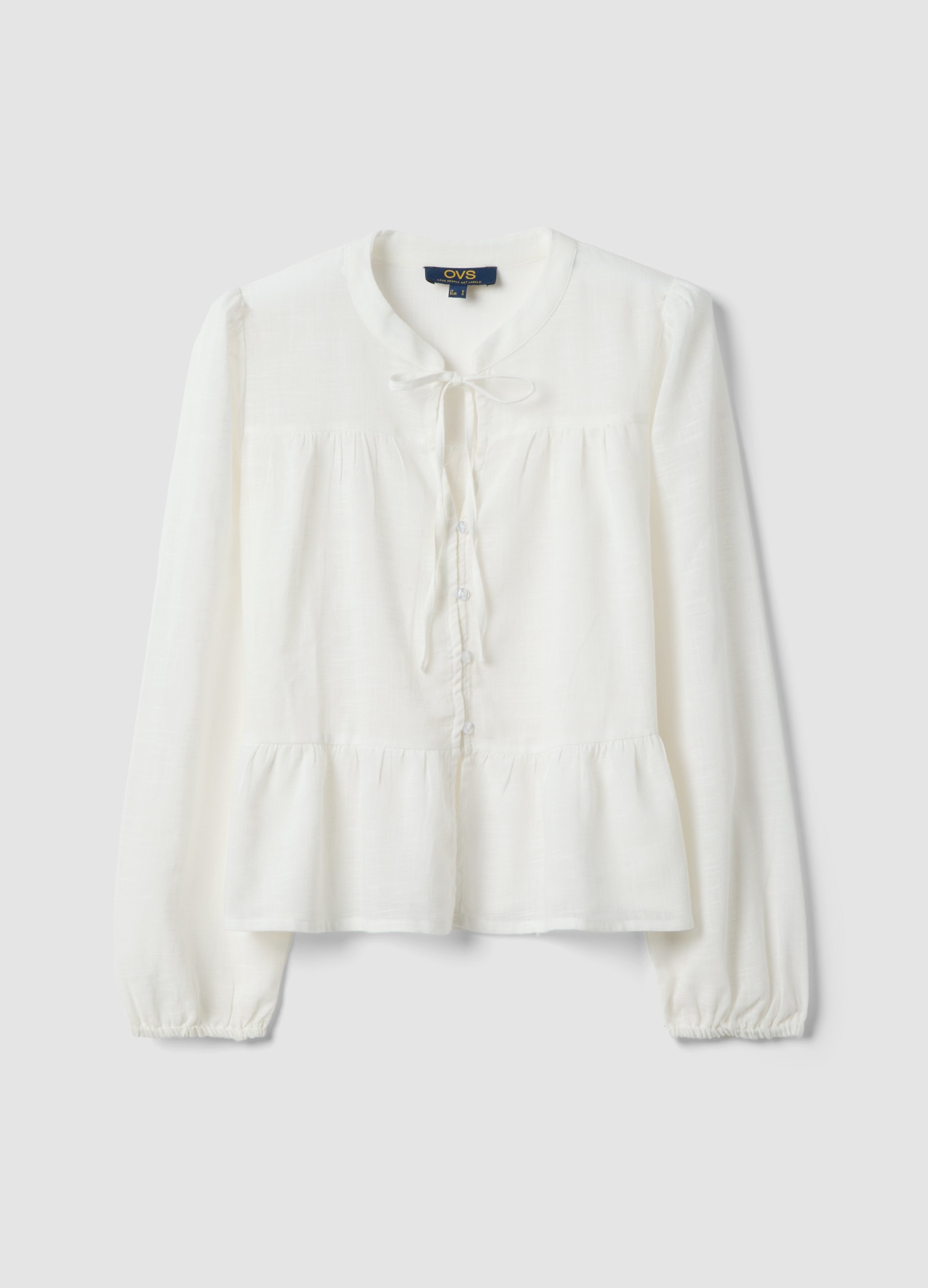 Camicia Bianca Con Laccio In Puro Cotone Regular Fit, Mujer, Blanco roto, Talla: 42