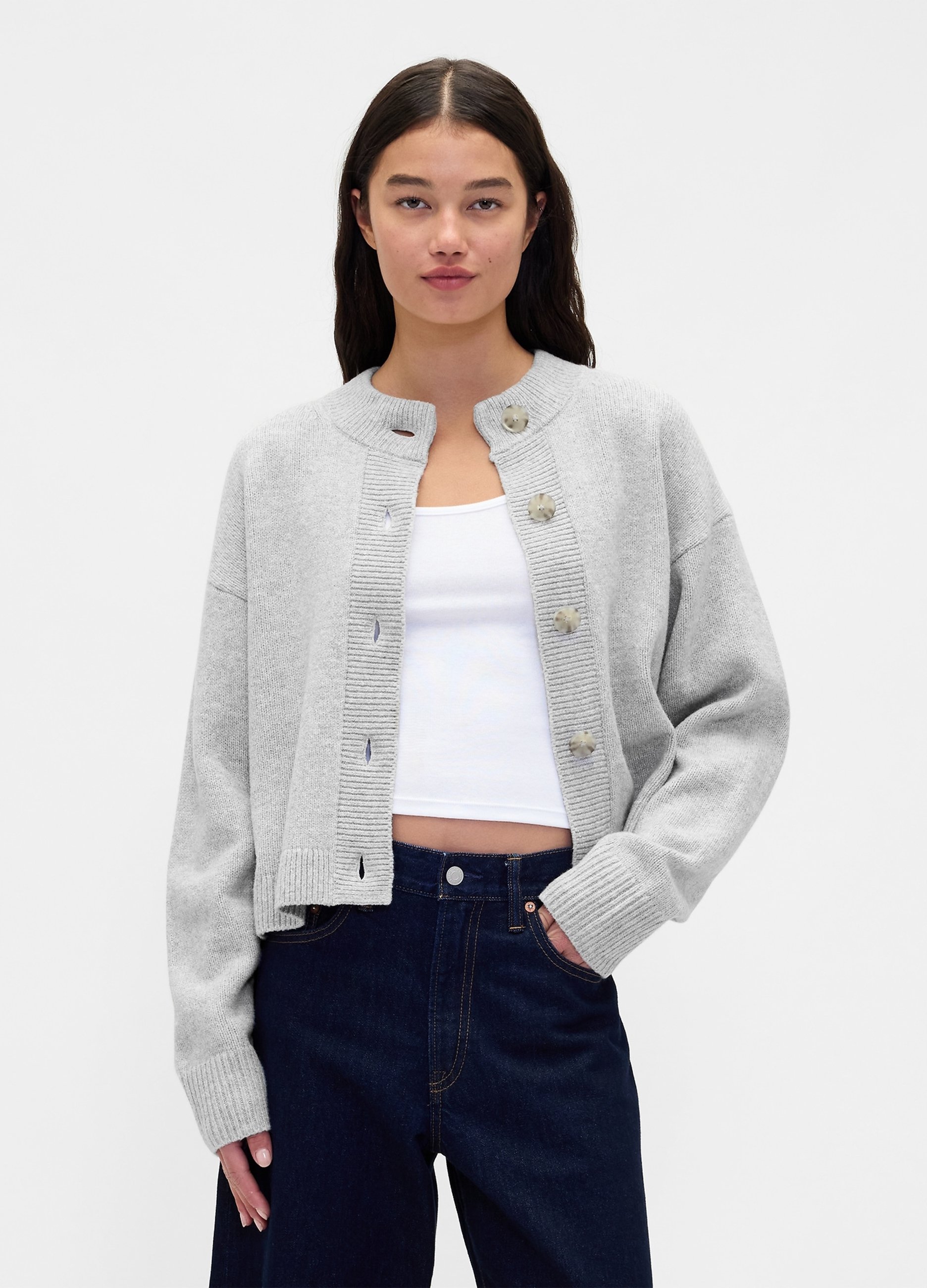 GAP, Cardigan Cashsoft In Misto Cotone, Donna, Grigio, Taglia: L