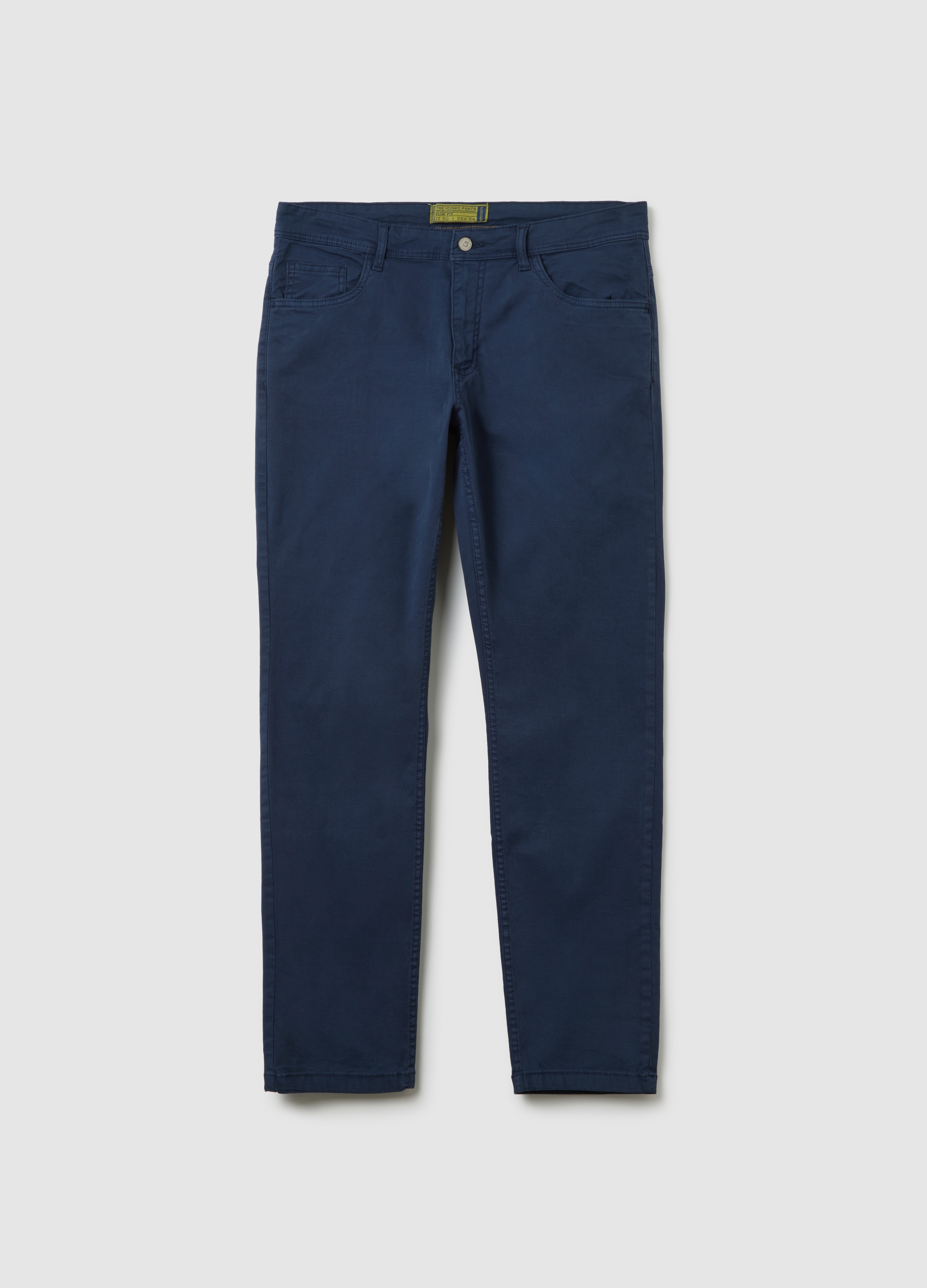 Pantaloni In Cotone Blu Slim Fit, Hombre, Azul oscuro, Talla: 52