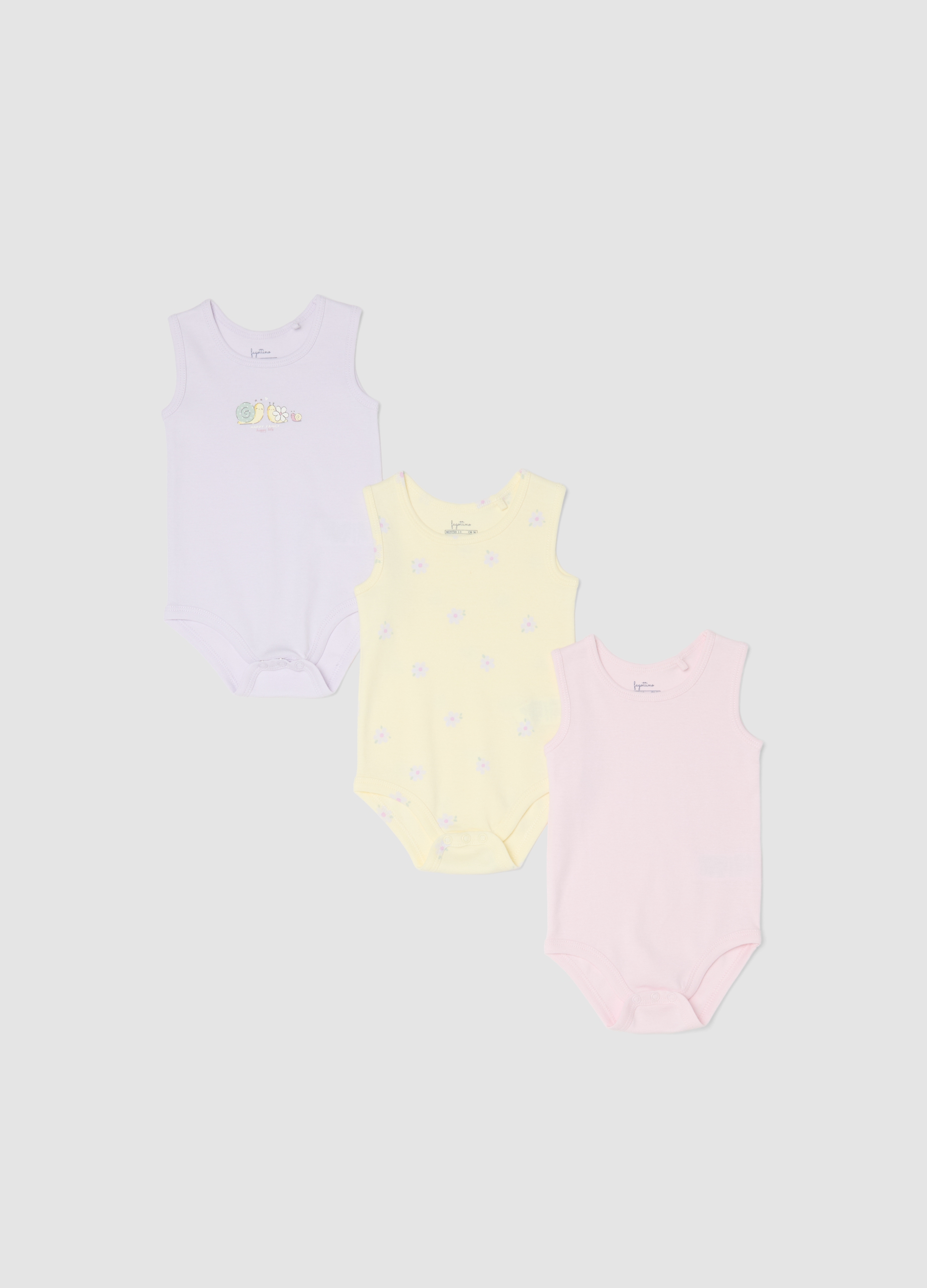 FAGOTTINO, Tripack De Bodies De Algodón Puro Multicolor Para Bebé, Bebé Niña, Blanco/amarillo, Talla: 6-9