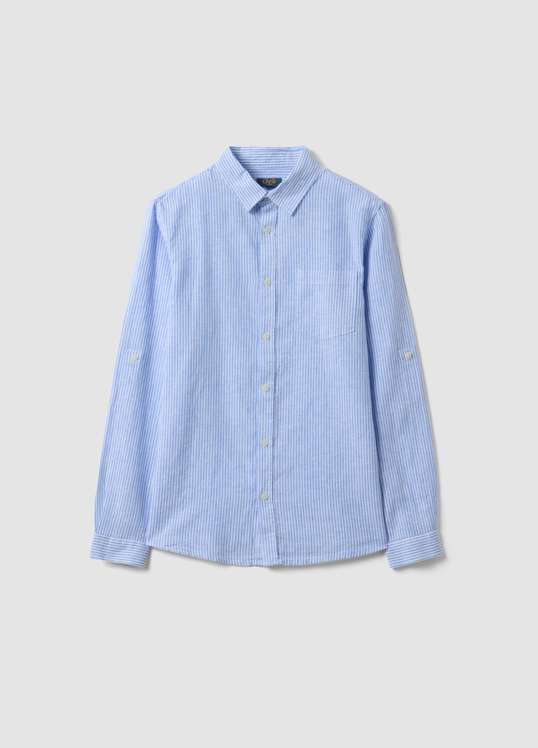 OVS KIDS, Camicia In Misto Lino A Righe Multicolor Da Ragazzo Regular Fit, Bambino, Multicolor, Taglia: 14-15