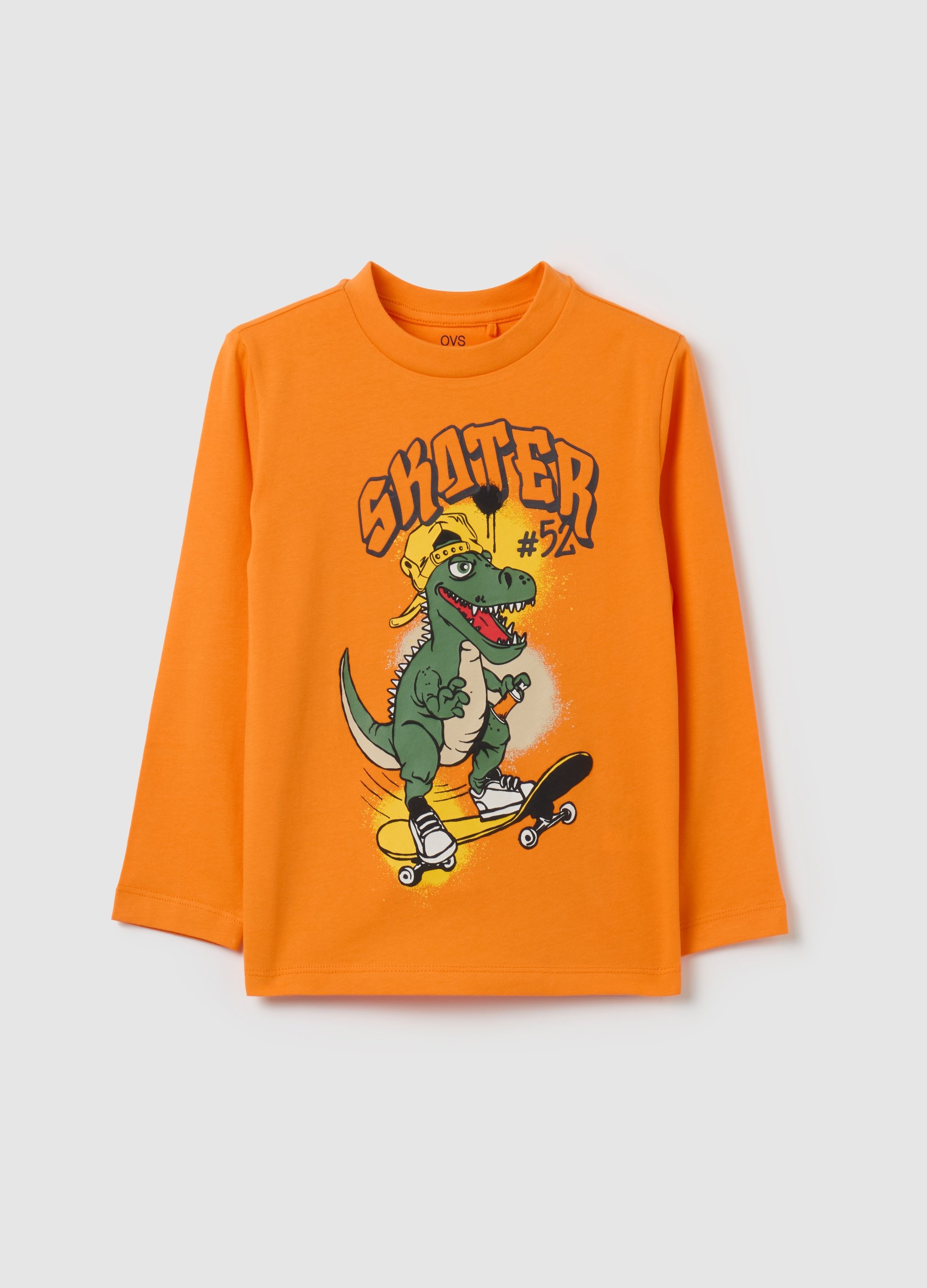 OVS KIDS, Camiseta Manga Larga De Algodón Con Estampado, Niño, Naranja Papaya, Talla: 4-5