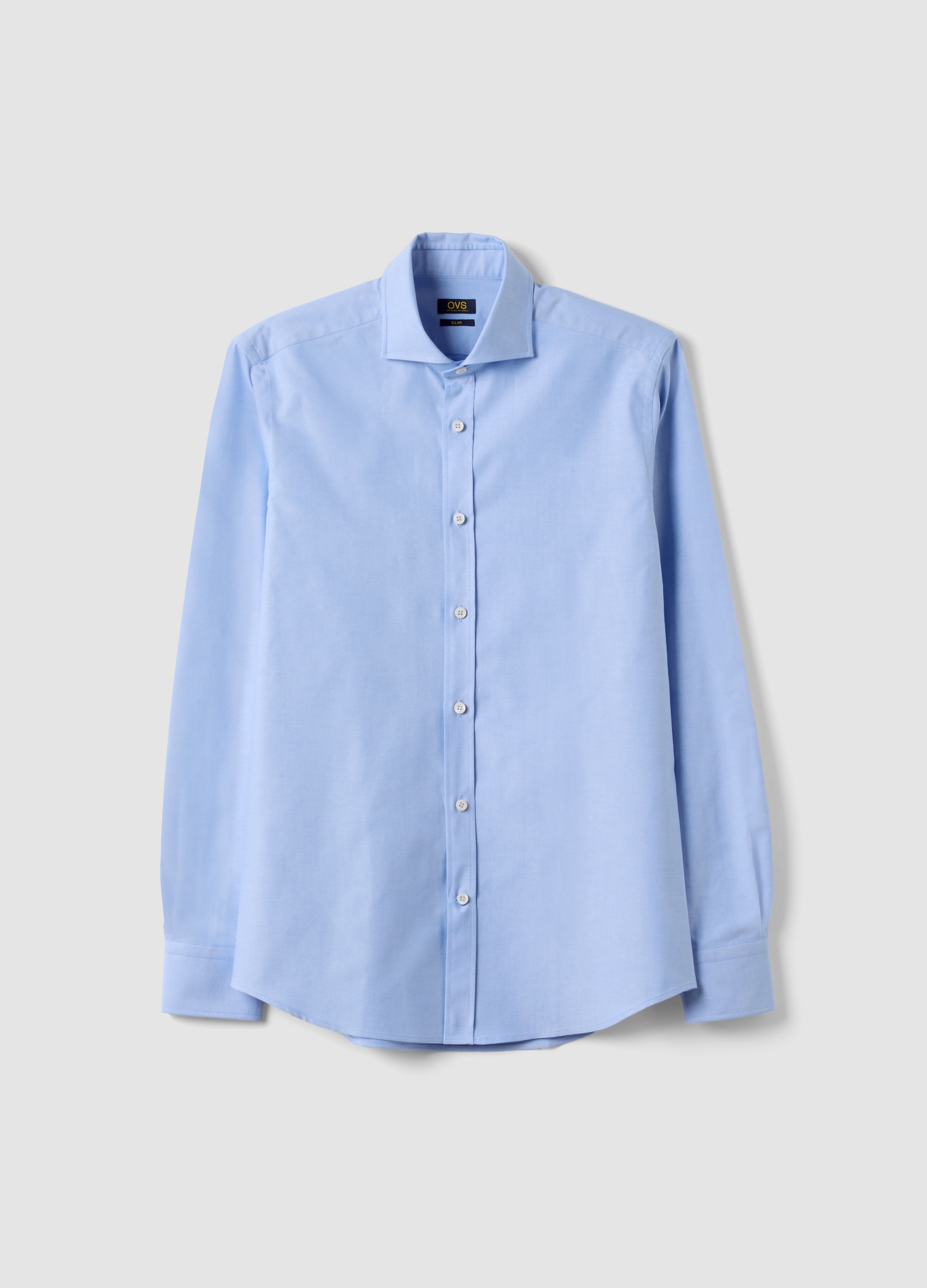 OVS, Camicia Oxford Azzurra In Puro Cotone Con Colletto Francese Slim Fit, Uomo, Azzurro, Taglia: 41