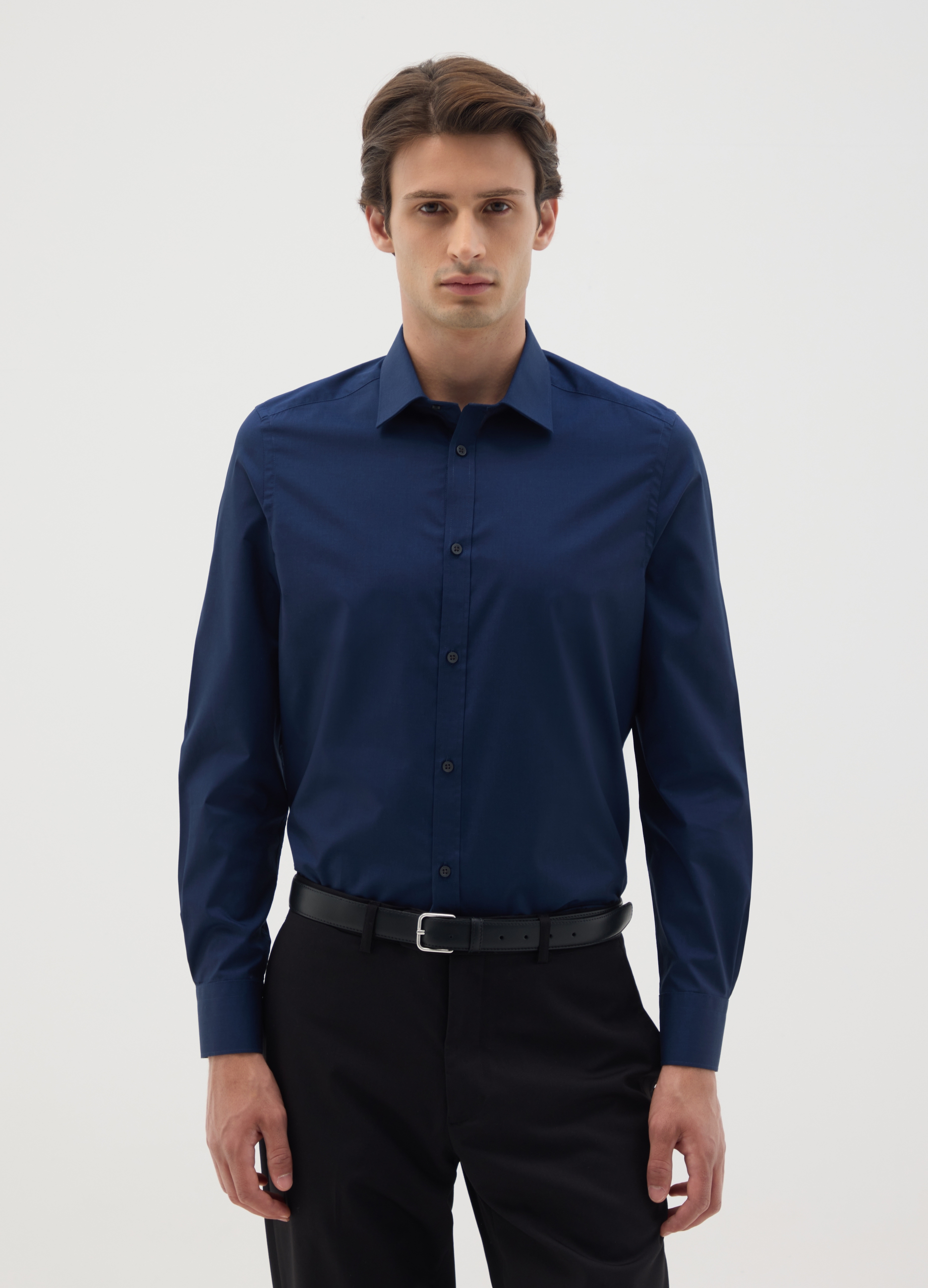Camisa De Hombre Ajustada Azul Mezcla De Algodón Fácil De Planchar, Hombre, Blu Bluette, Talla: 41