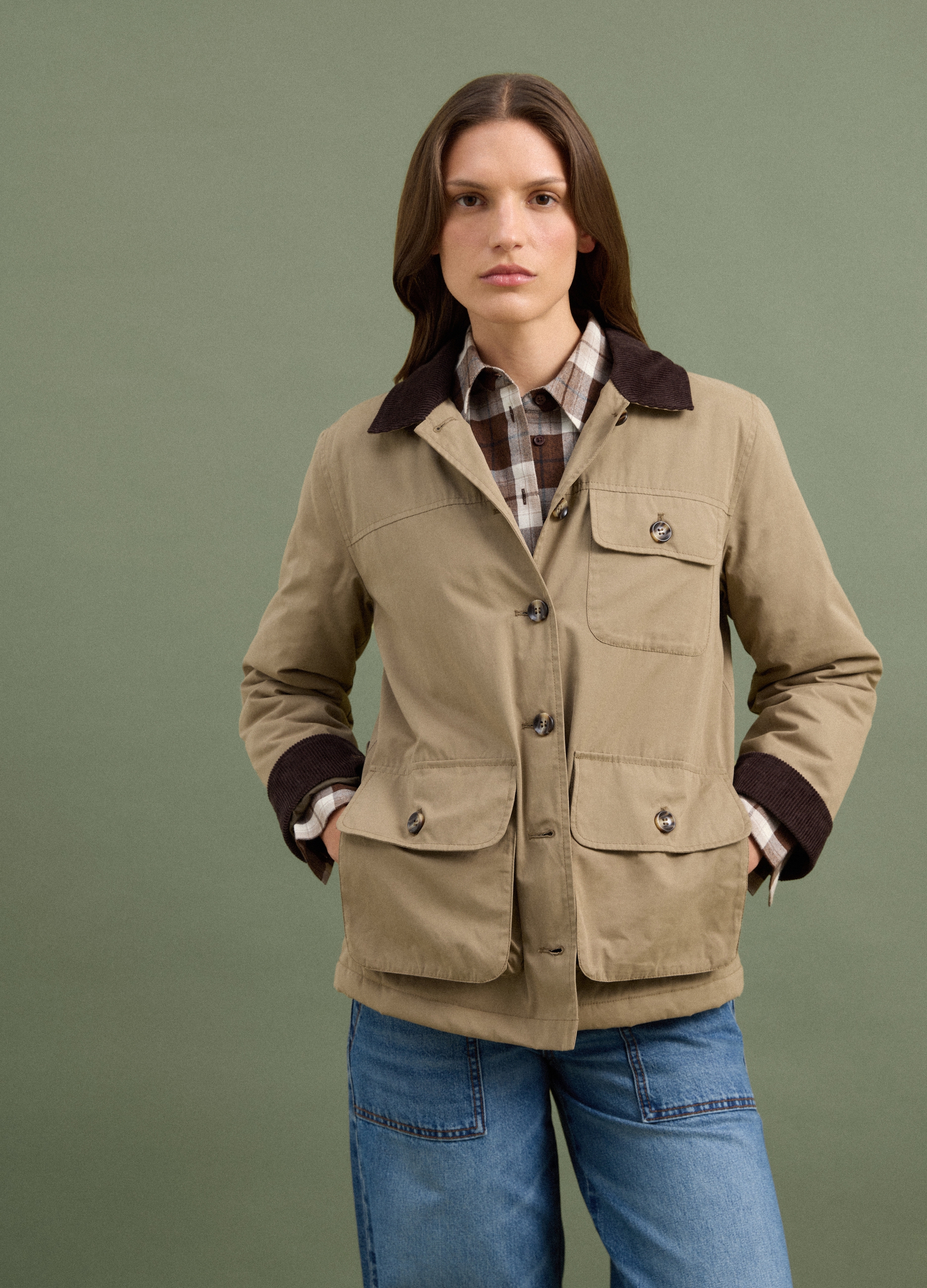 PIOMBO, Shacket Beige Regular Fit Con Colletto A Contrasto, Donna, Beige, Taglia: L