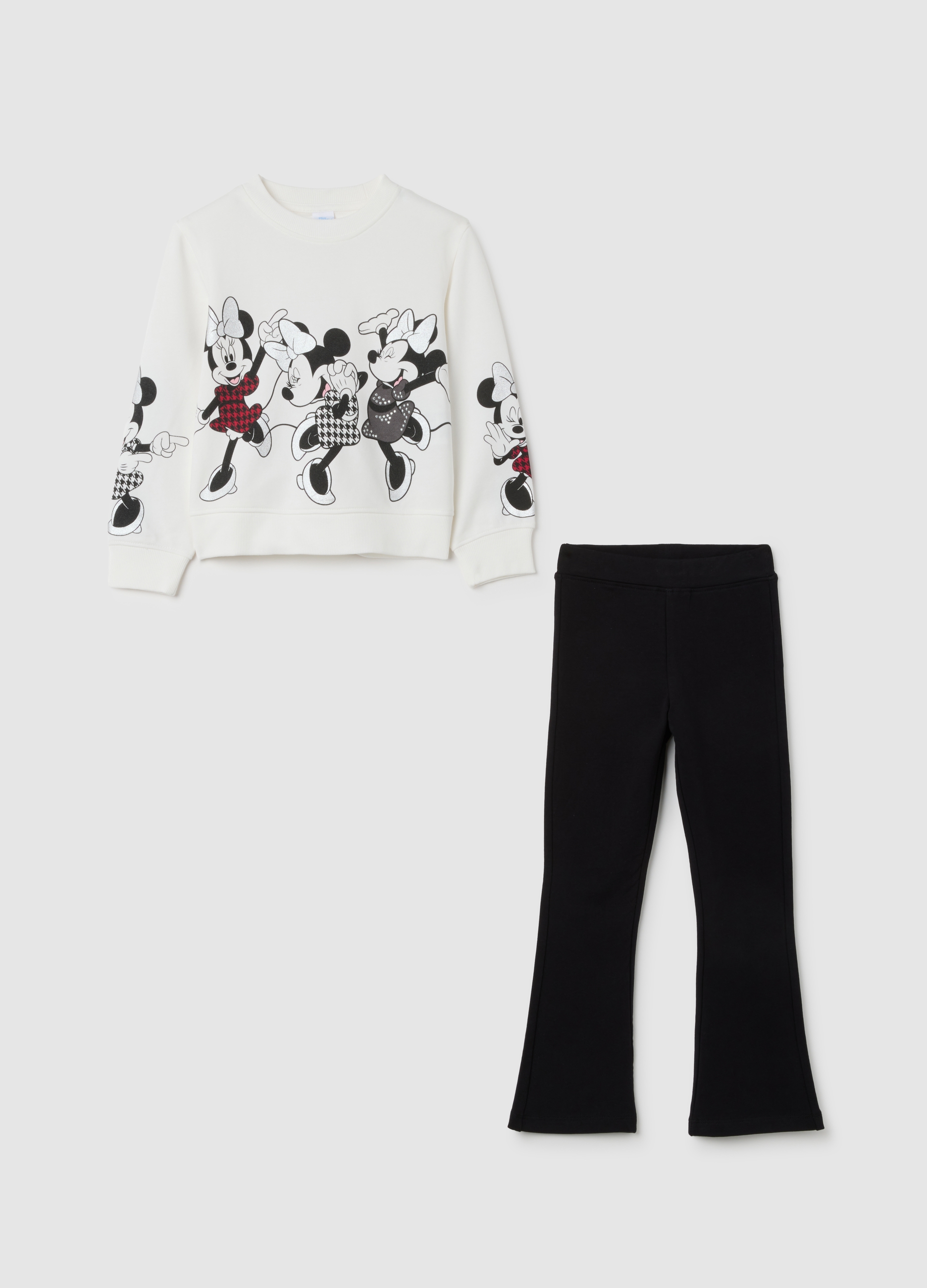 Conjunto Para Niña En Algodón Blanco Y Negro Ajuste Regular Con Estampado De Mickey, Niña, Blanco óptico, Talla: 5-6