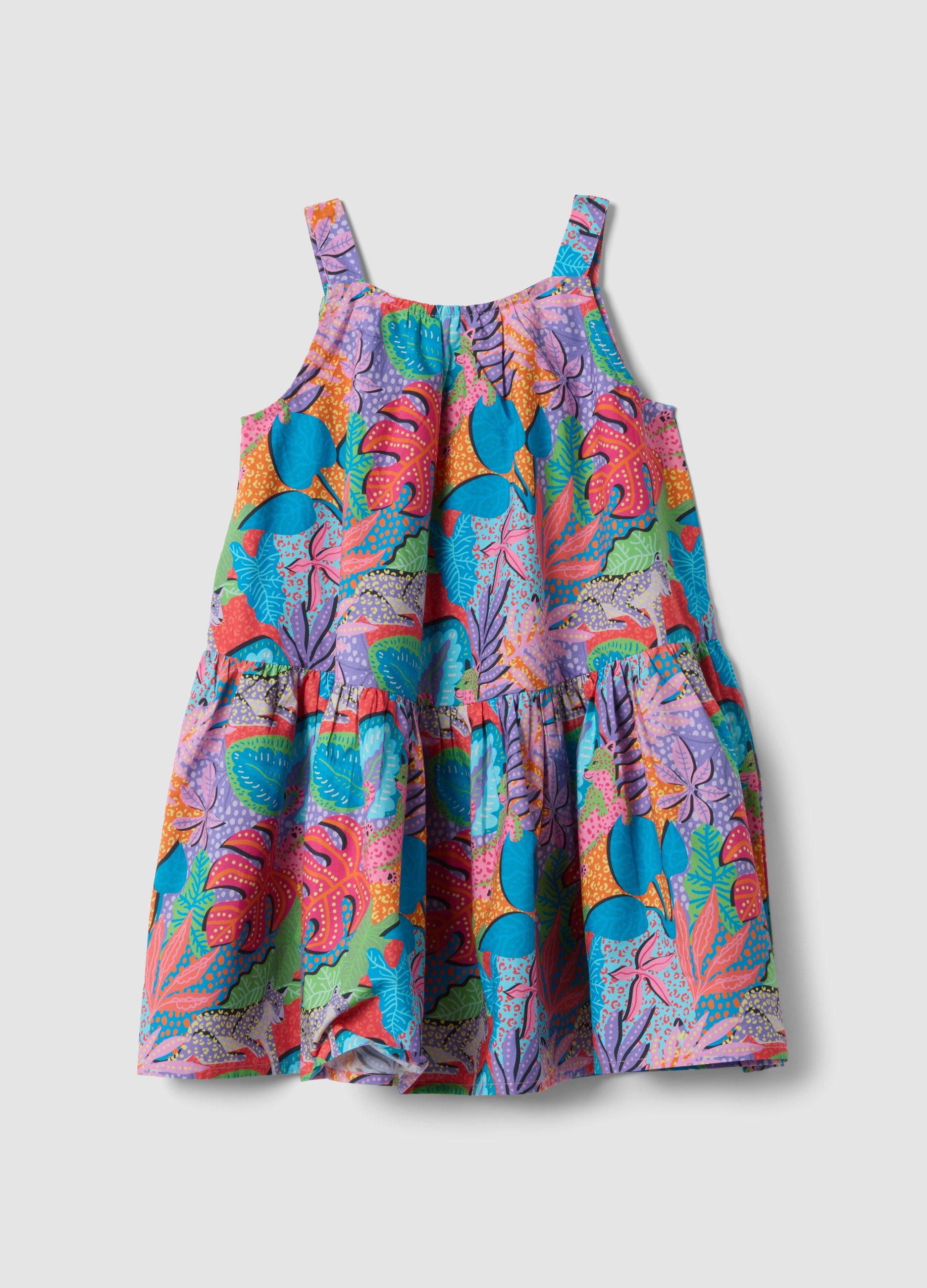 PIOMBO KIDS, Abito Multicolor In Puro Cotone Con Spalline, Niña, Azul, Talla: 10