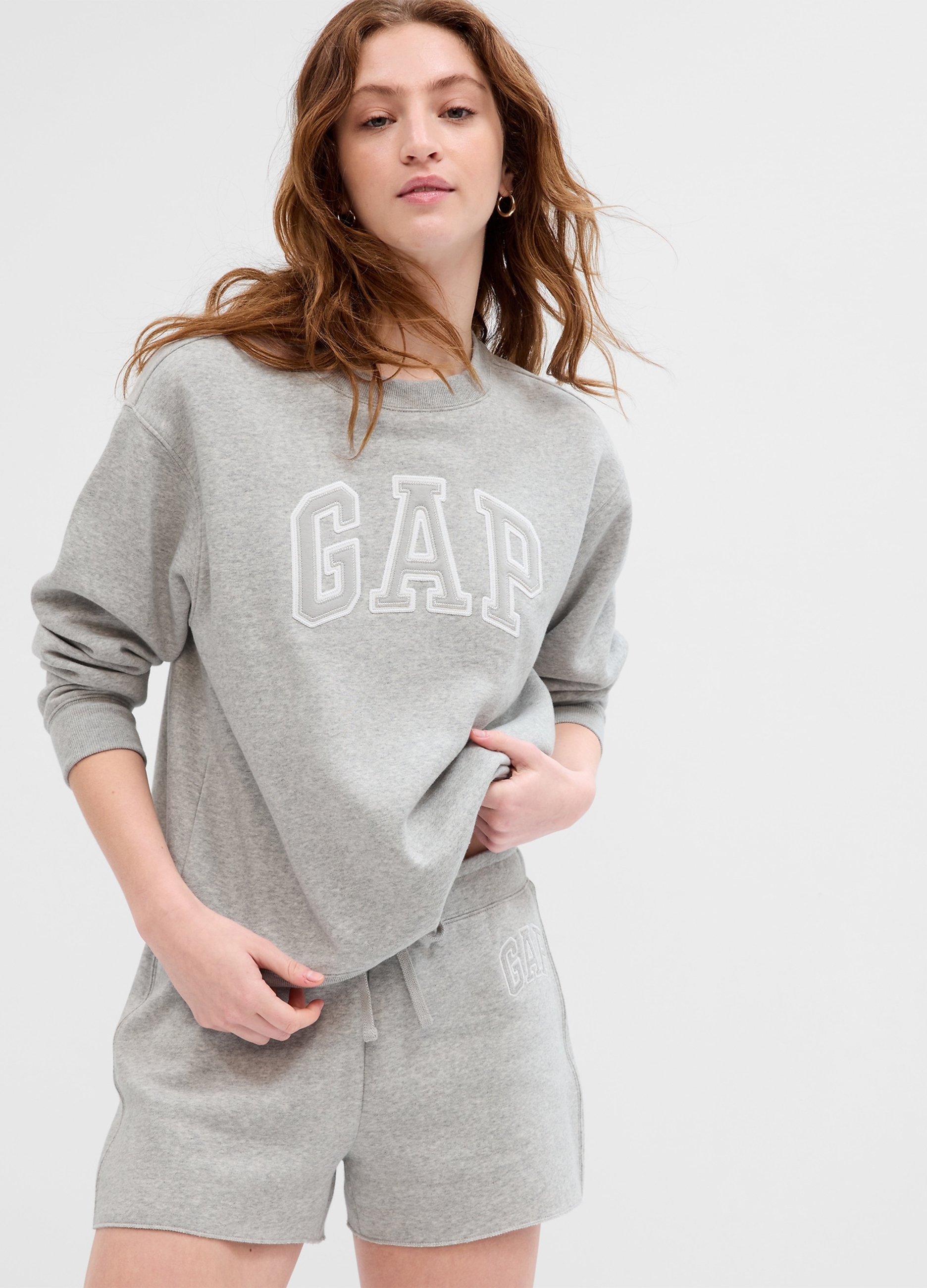 GAP, Felpa Girocollo Con Ricamo Logo, Donna, Grigio, Taglia: XS