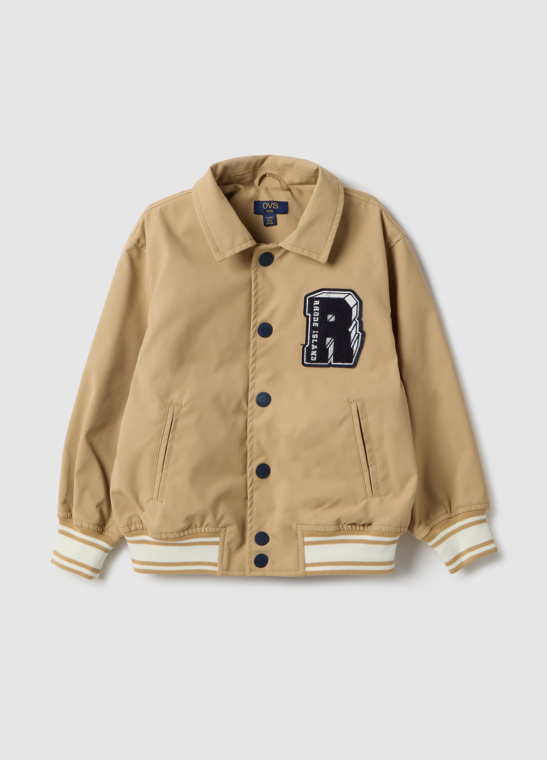 OVS KIDS, Bomber Beige Para Niños Ajuste Regular Con Parche, Niño, Beige Oscuro, Talla: 3-4