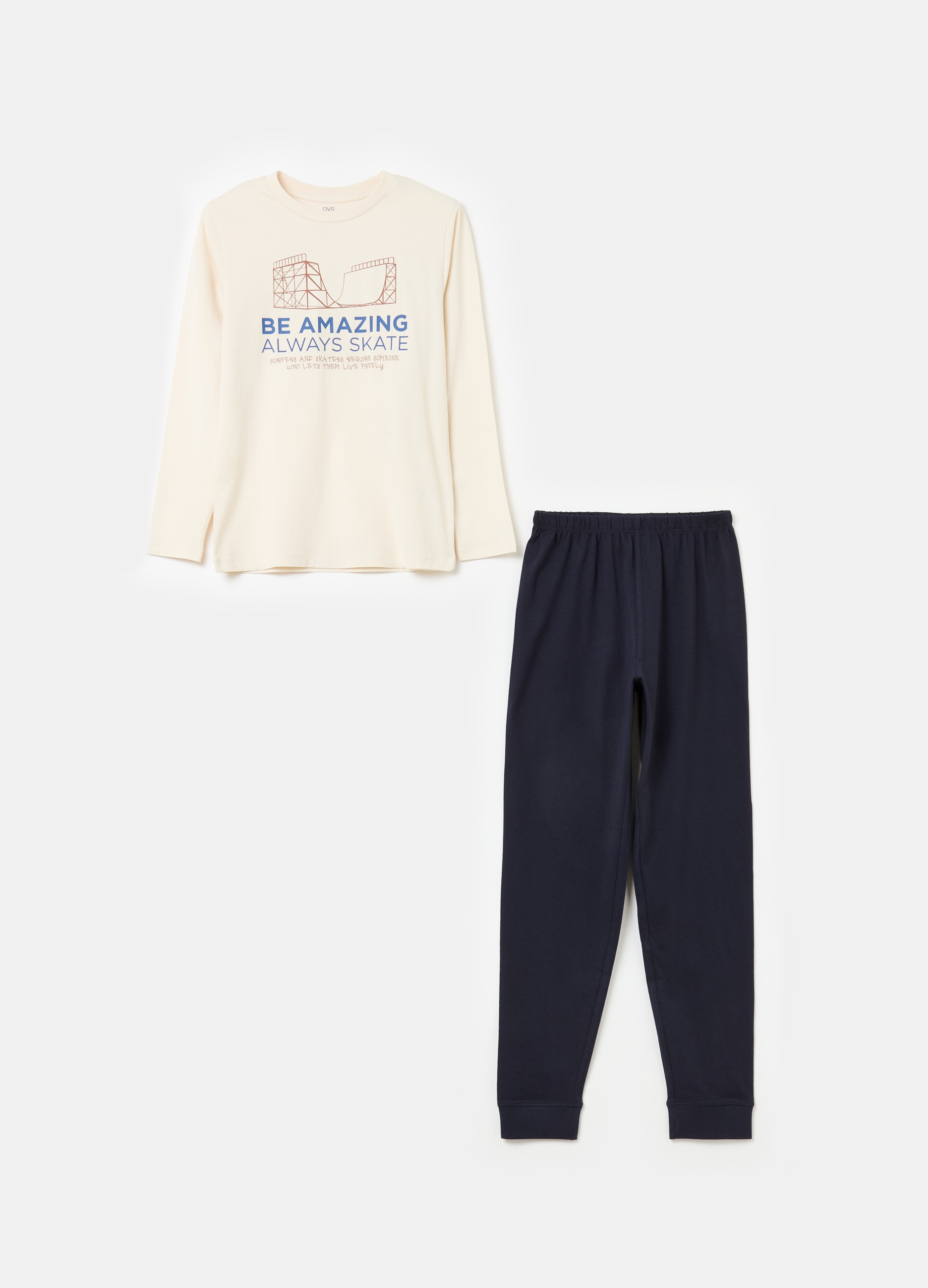 OVS, Pigiama Lungo Con Stampa Skateboard, Bambino, Multicolor, Taglia: 11-12