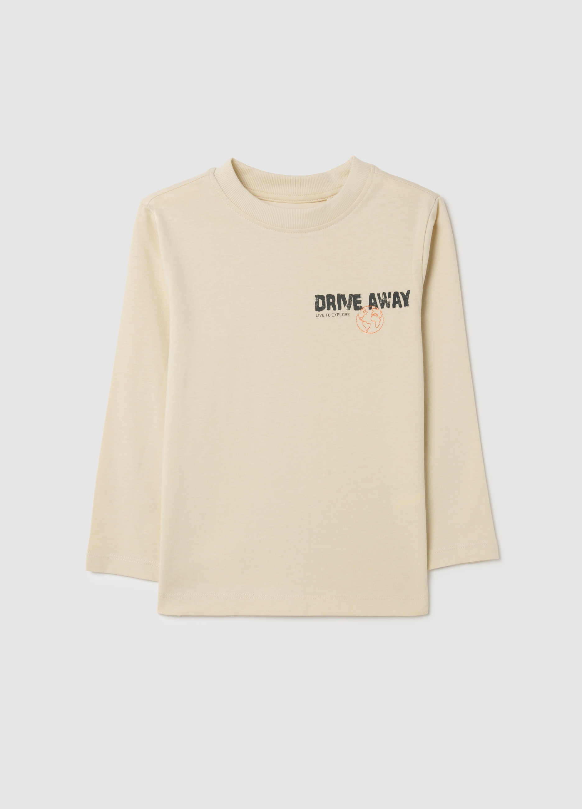 Camiseta Infantil Beige De Algodón Puro Regular Fit Con Estampado, Niño, Beige Claro, Talla: 5-6