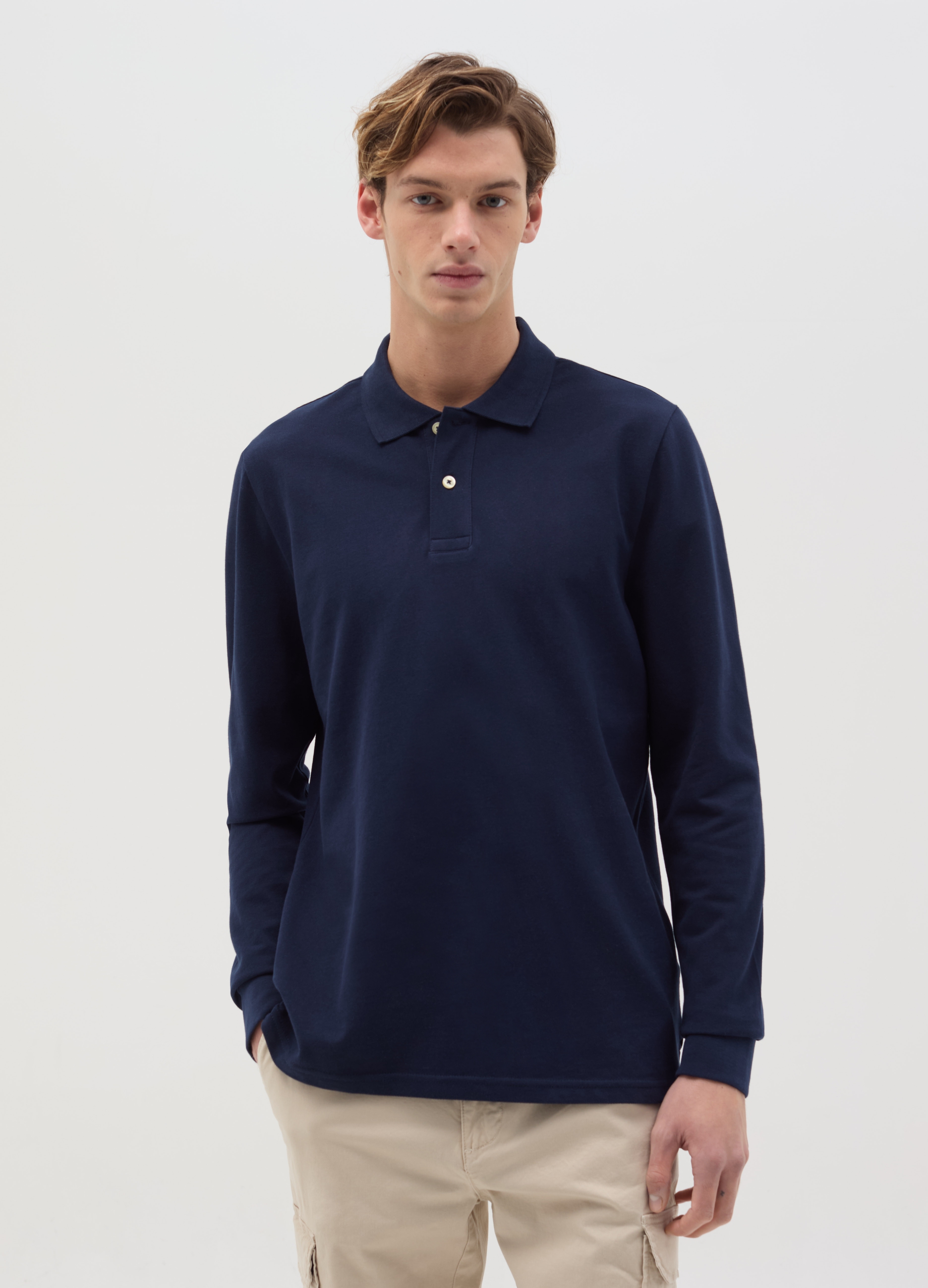 OVS , Polo A Maniche Lunghe In Cotone Bio, Uomo, Blu, Taglia: 4XL