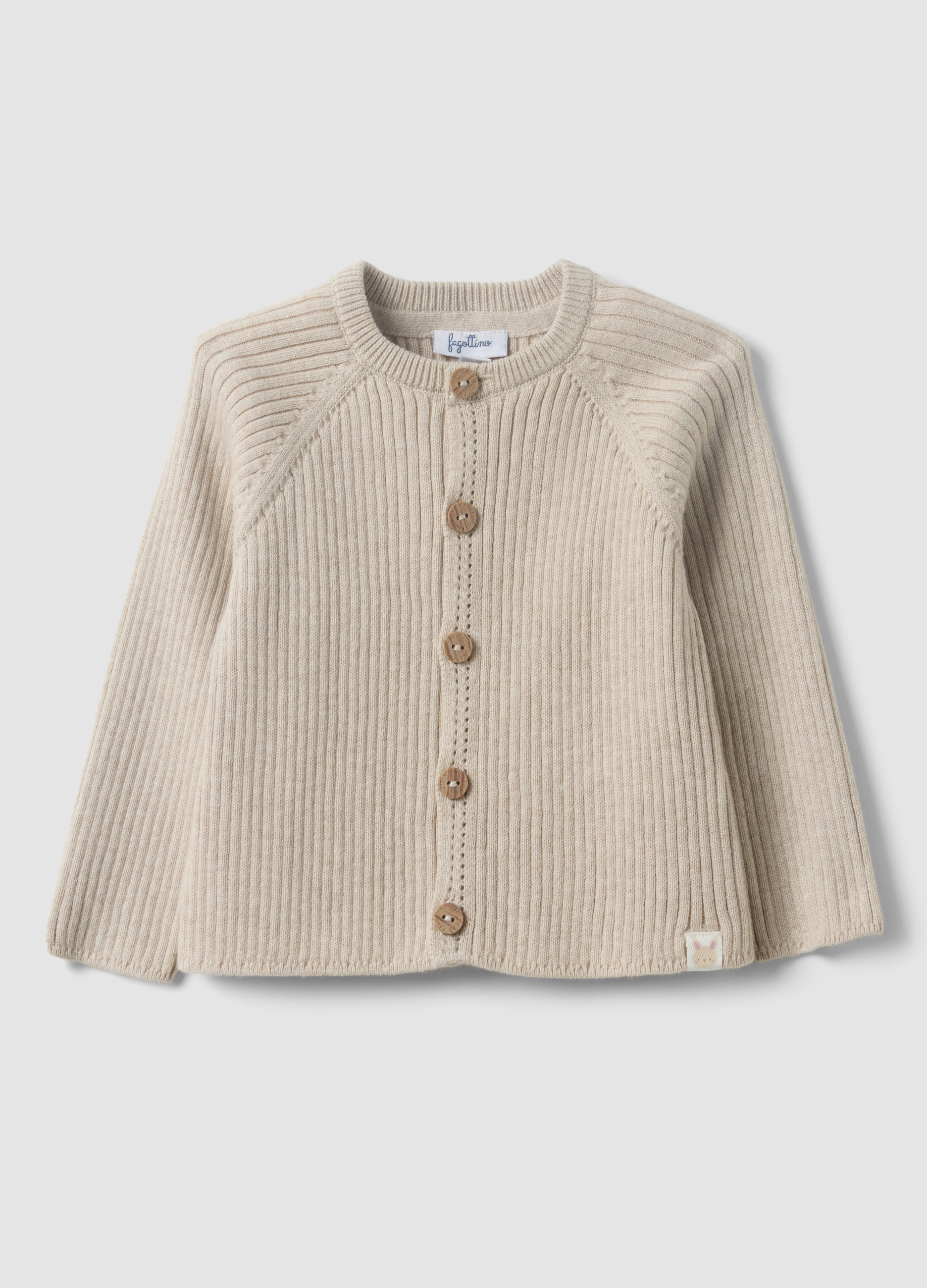 FAGOTTINO, Cardigan Beige In Puro Cotone Organico A Costine Per Neonata, Beige, Taglia: 1-3