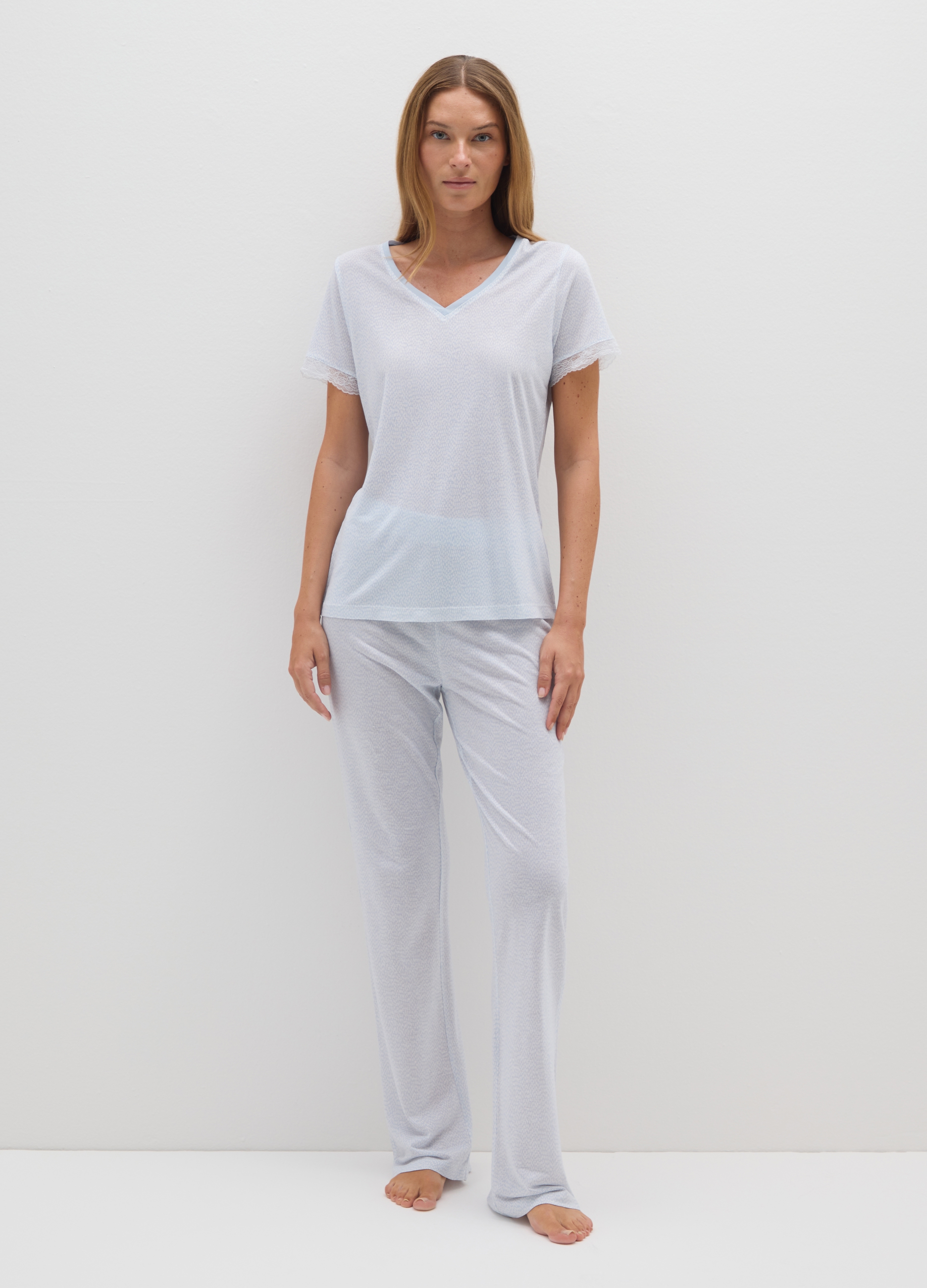 OVS, Pantaloni Pigiama In Pura Viscosa Con Fantasia Bianca E Azzurra, Donna, Multicolor, Taglia: M