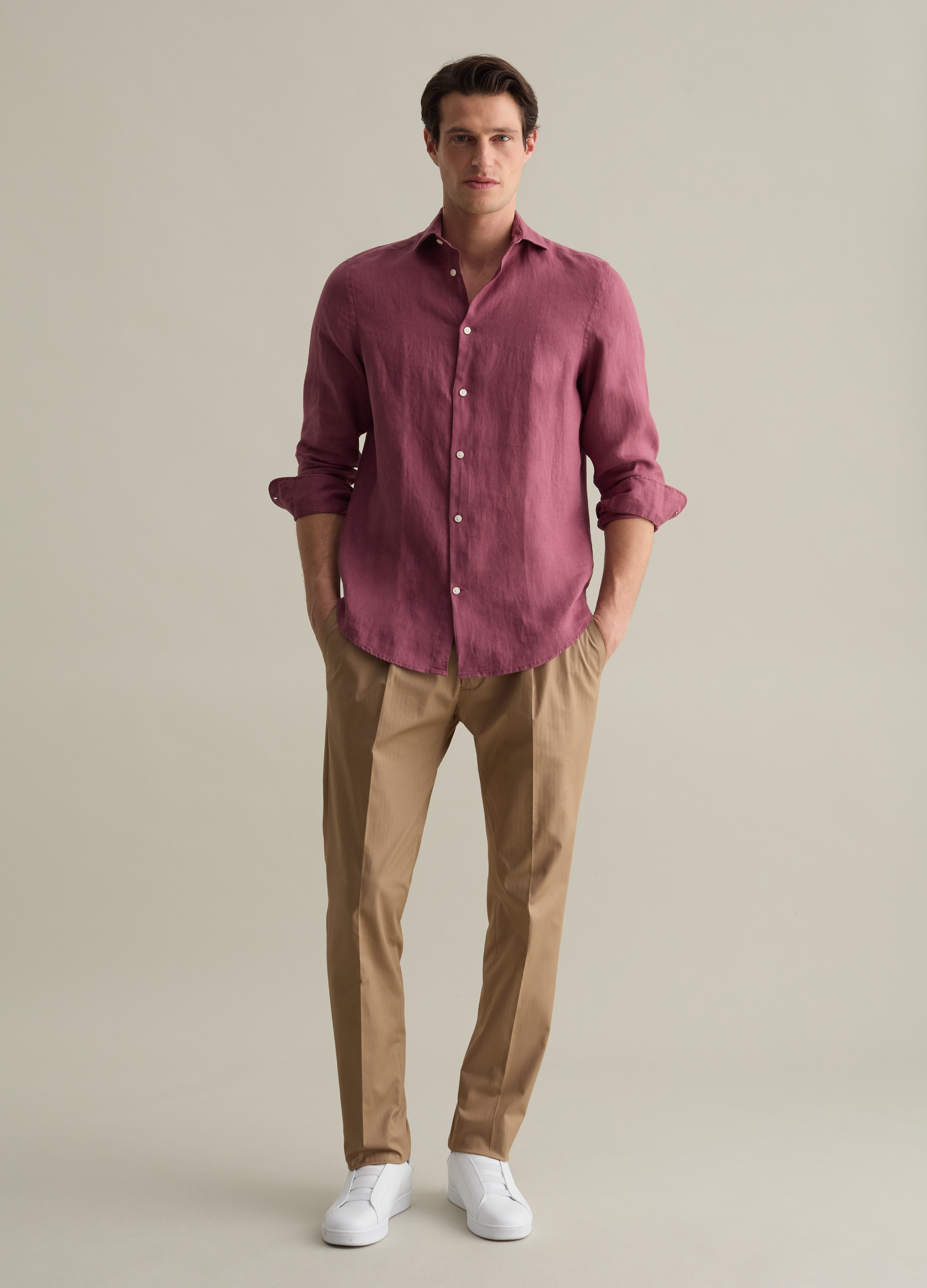 PIOMBO, Camicia Regular Fit In Lino, Uomo, Viola, Taglia: M