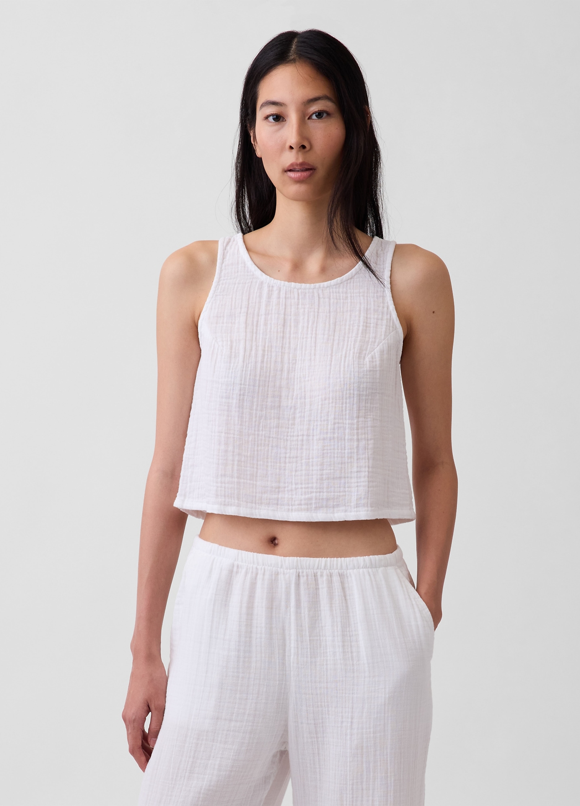 GAP, Tank Top In Puro Cotone, Donna, Bianco, Taglia: XXS