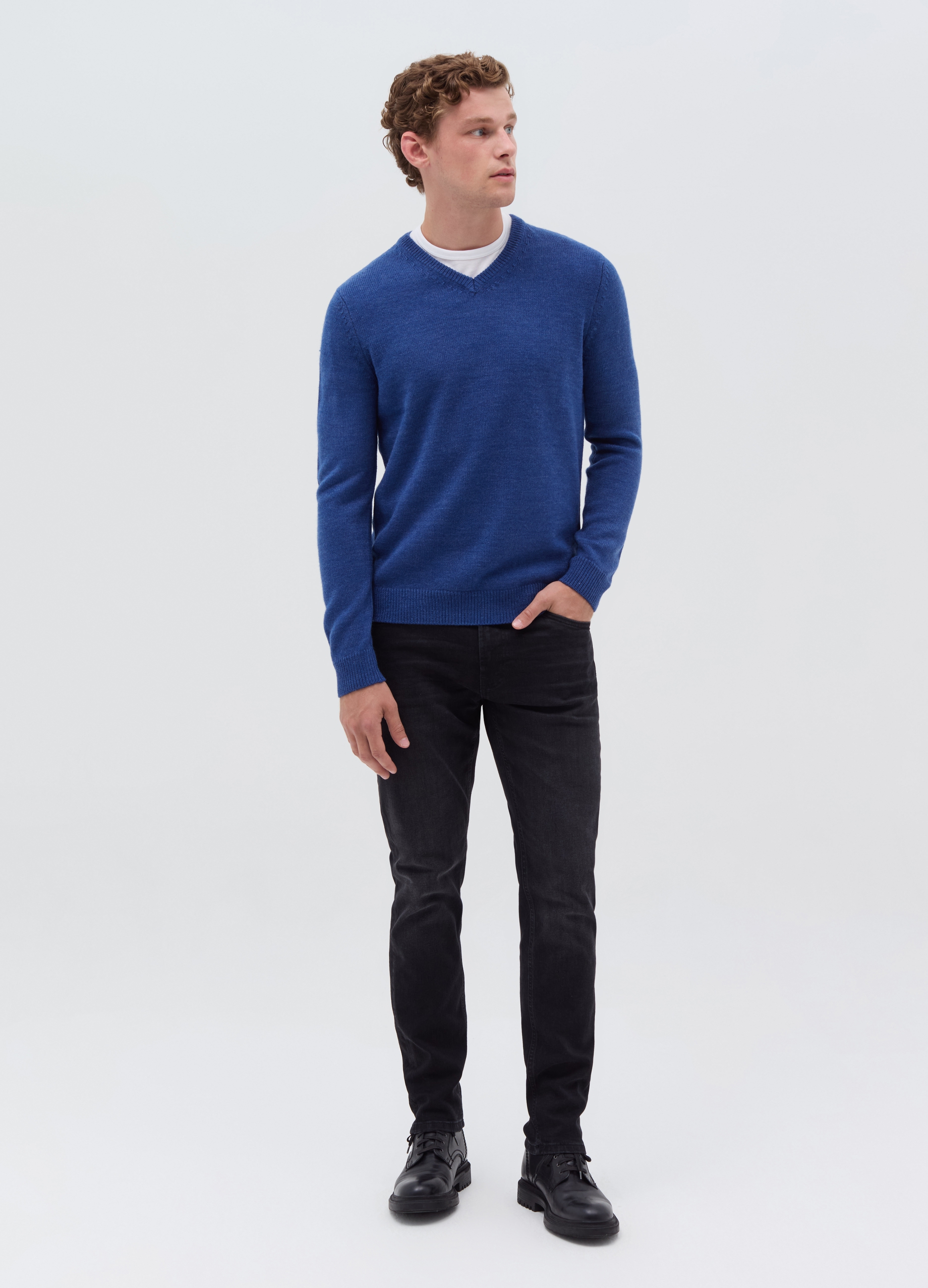 OVS, Pullover Con Scollo A V, Uomo, Blu, Taglia: M