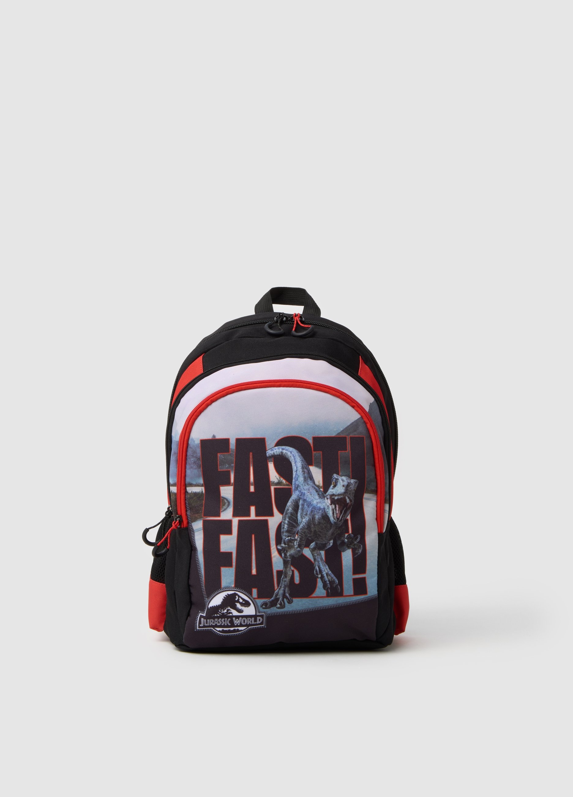 OVS, Mochila Infantil Multicolor Con Estampado De Raptor, Niño, Negro/Rojo