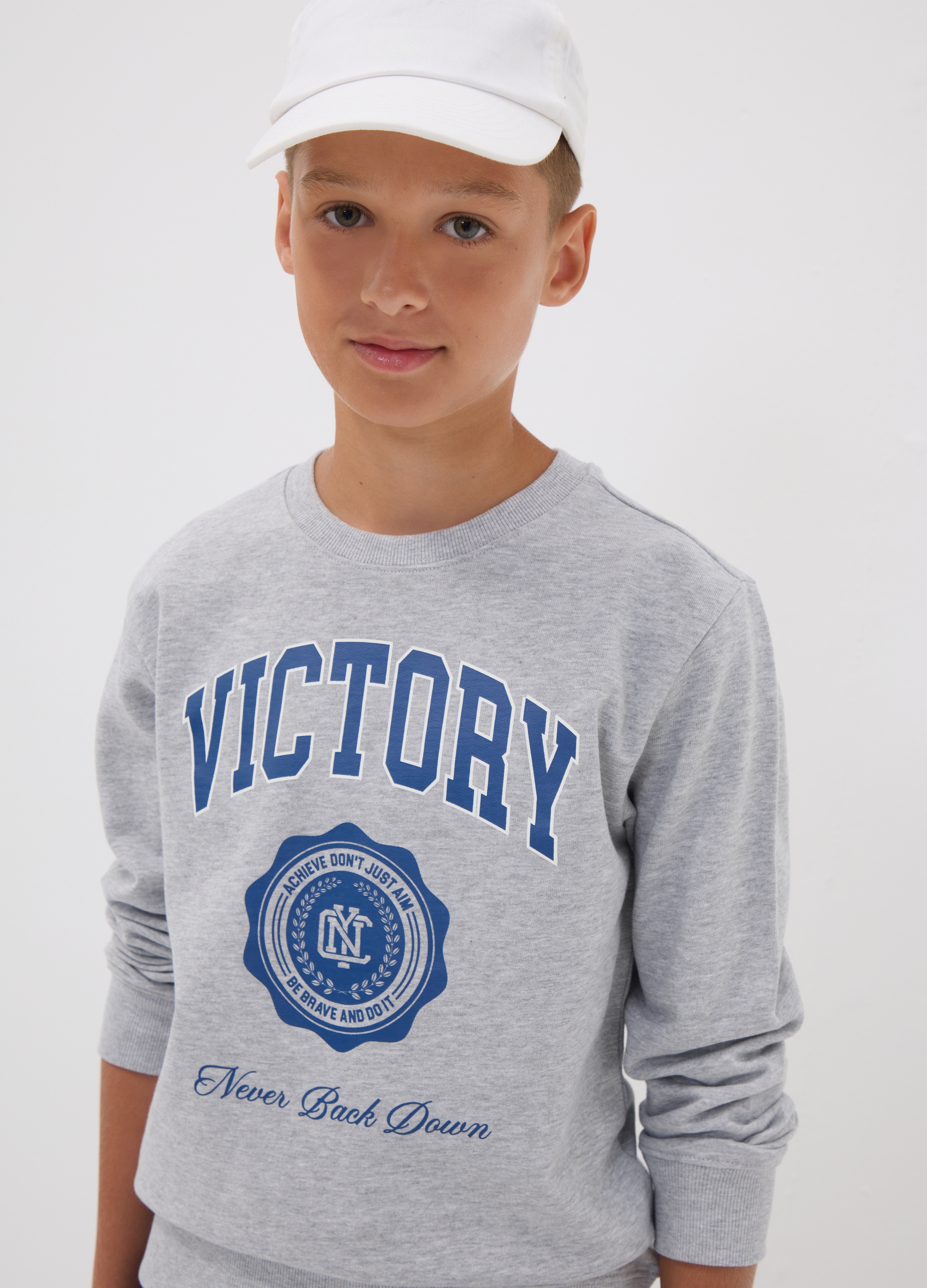 OVS KIDS, Felpa Grigia In Misto Cotone E Viscosa Con Scritta "victory" Per Ragazzo, Bambino, Grigio, Taglia: 12-13