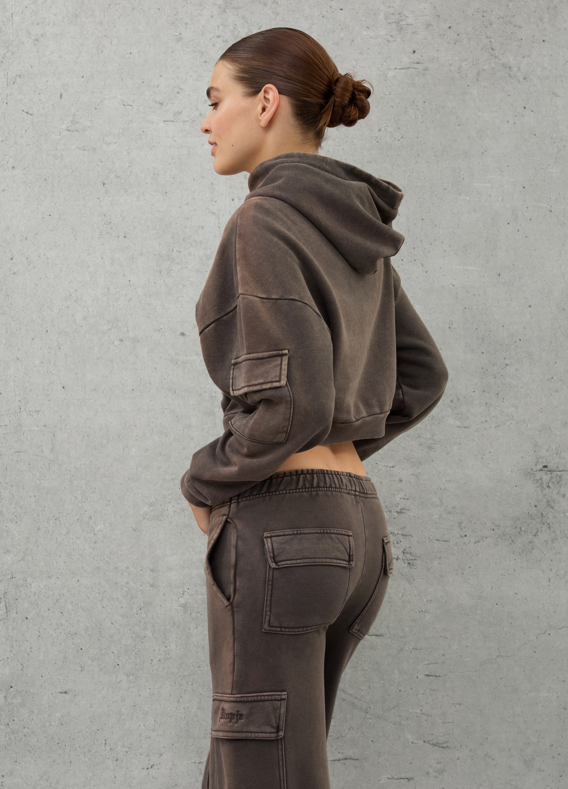 OVS, Crop Cargo Hoodie Vintage Brown, Mujer, Marrón barro, Talla: 40