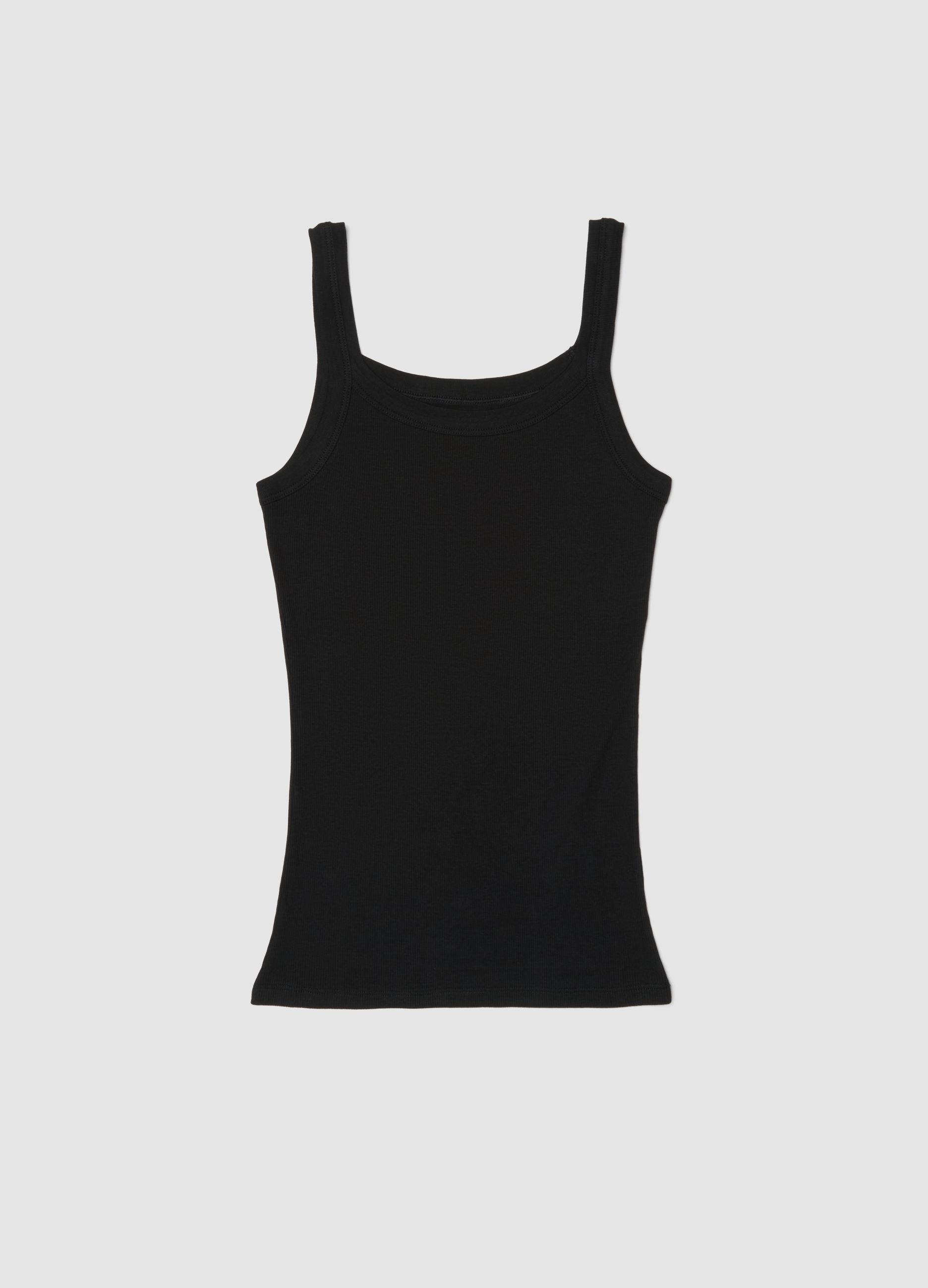 Camiseta Negra De Tirantes En Algodón Puro Ajuste Regular Con Hombro Amplio, Mujer, Gunmetal, Talla: S