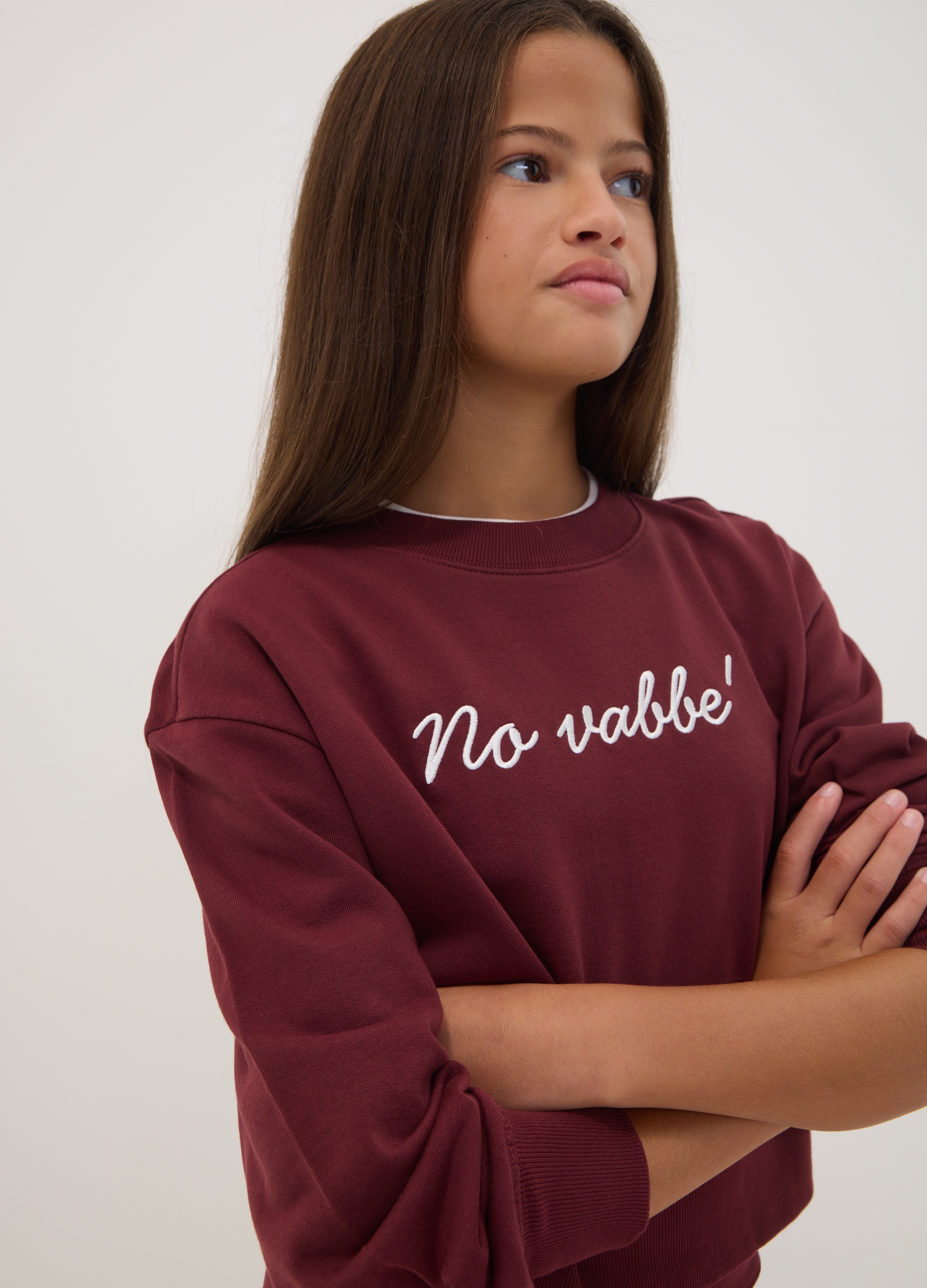 OVS KIDS, Felpa Viola Corta In Puro Cotone Organico Con Collo A Costine, Bambina, Rosso, Taglia: 10-11