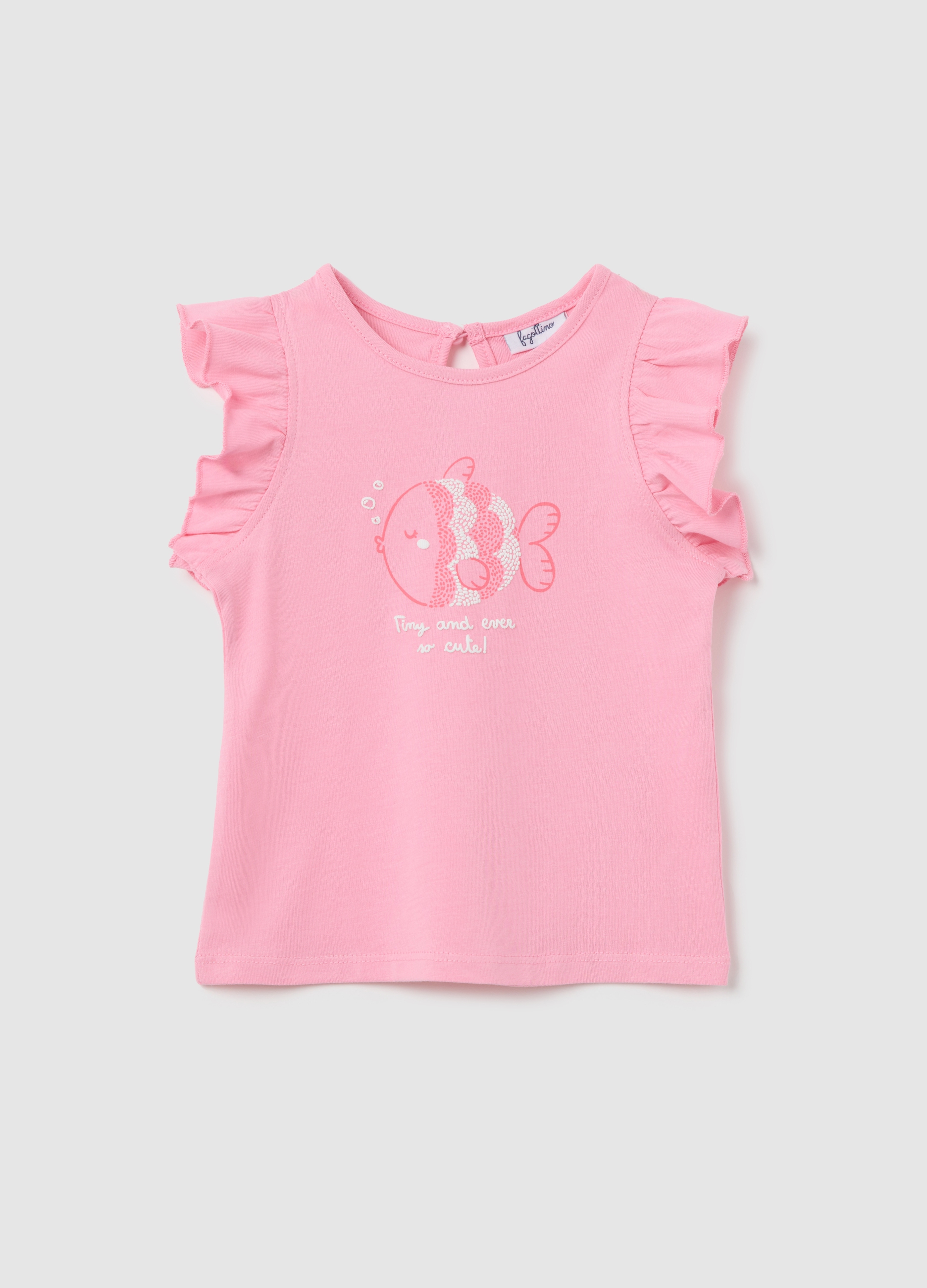 FAGOTTINO, Tank Top Rosa In Cotone Con Stampa E Volant, Bambina, Rosa, Taglia: 9-12