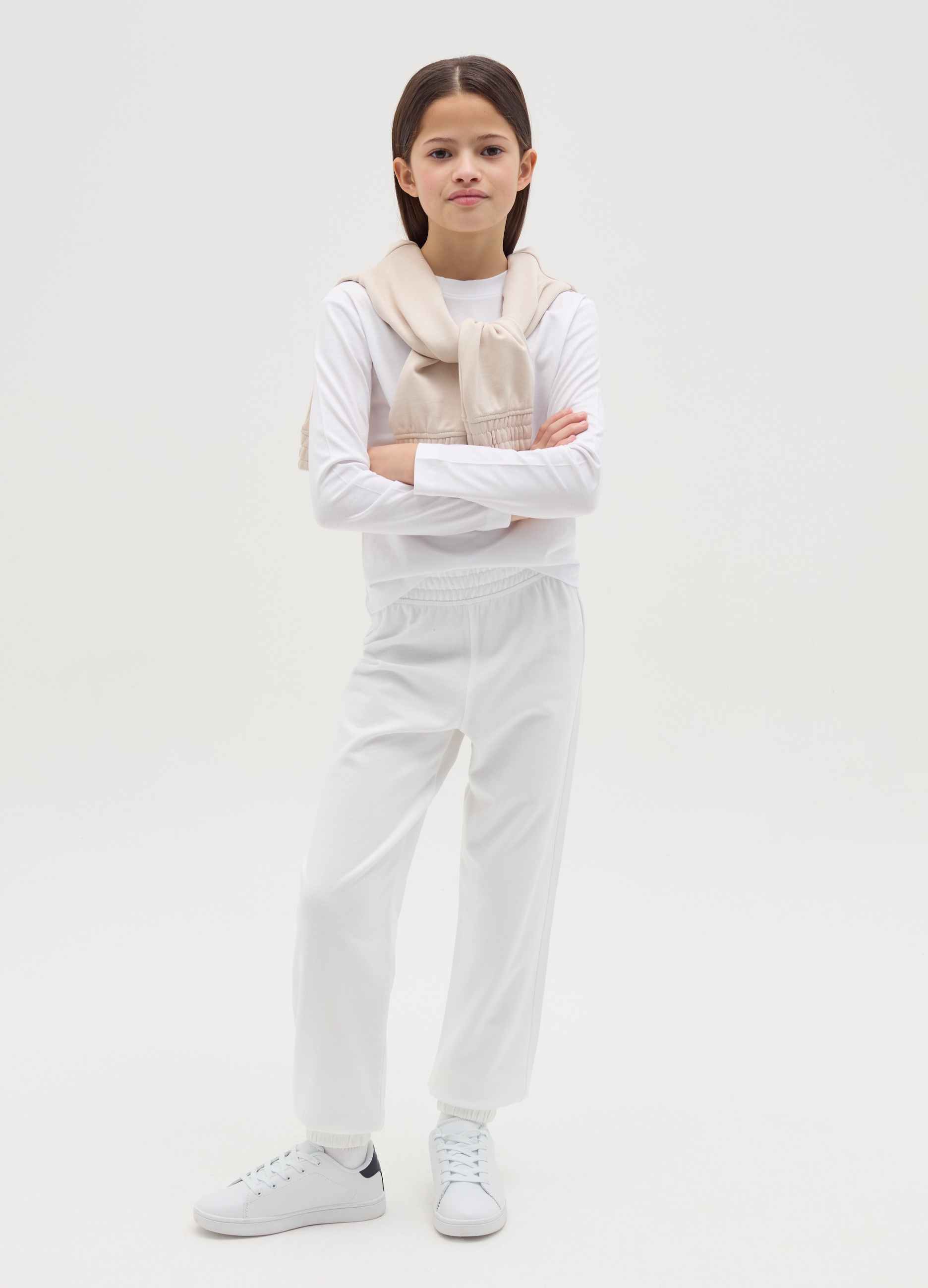 OVS, Joggers In Cotone Con Profili Elasticati, Bambina, Bianco, Taglia: 11-12