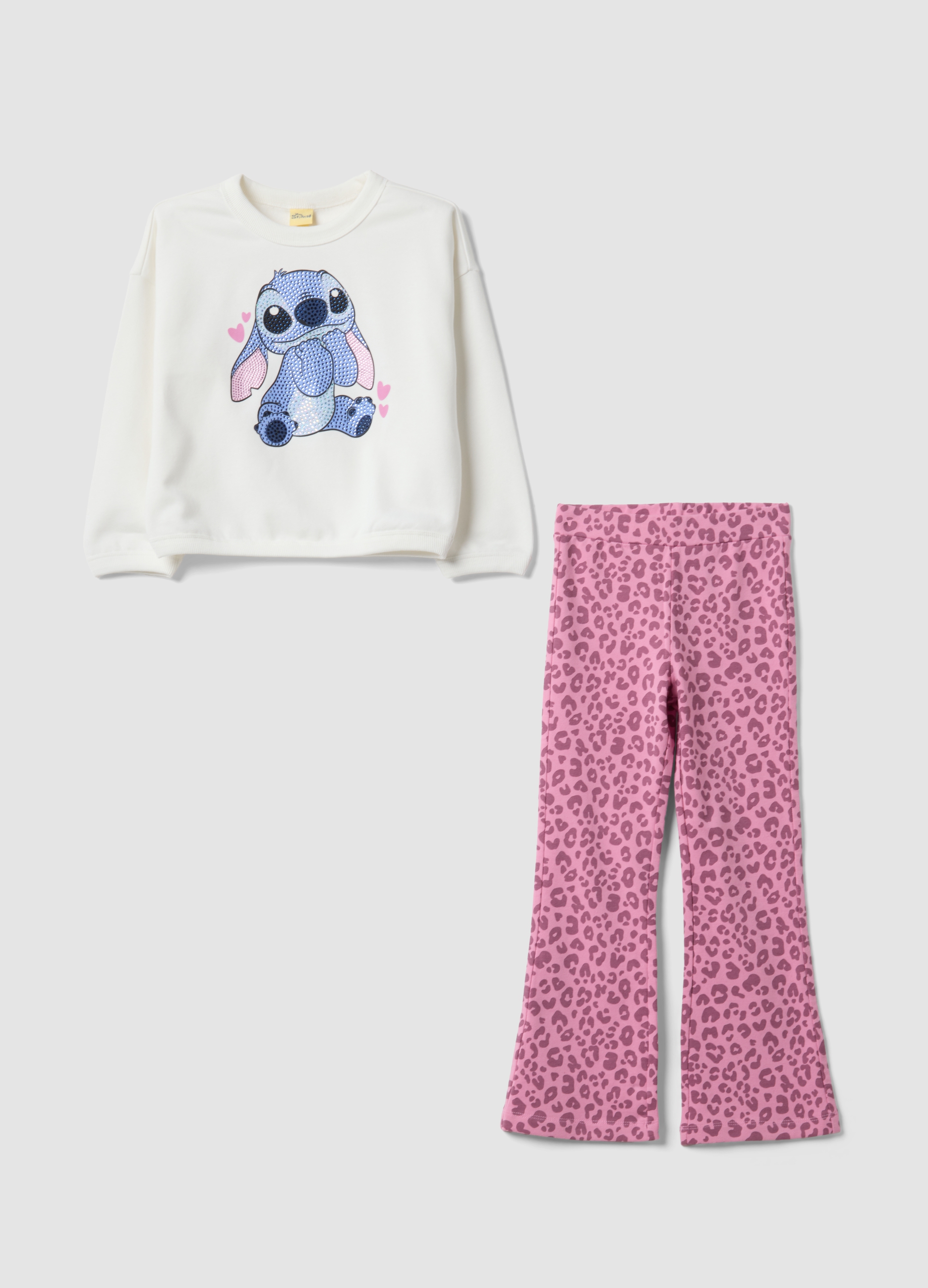 DISNEY, Completo Jogging Bianco E Rosa In Misto Cotone Con Stampa Lilo & Stitch Per Bambina, Bianco, Taglia: 8-9