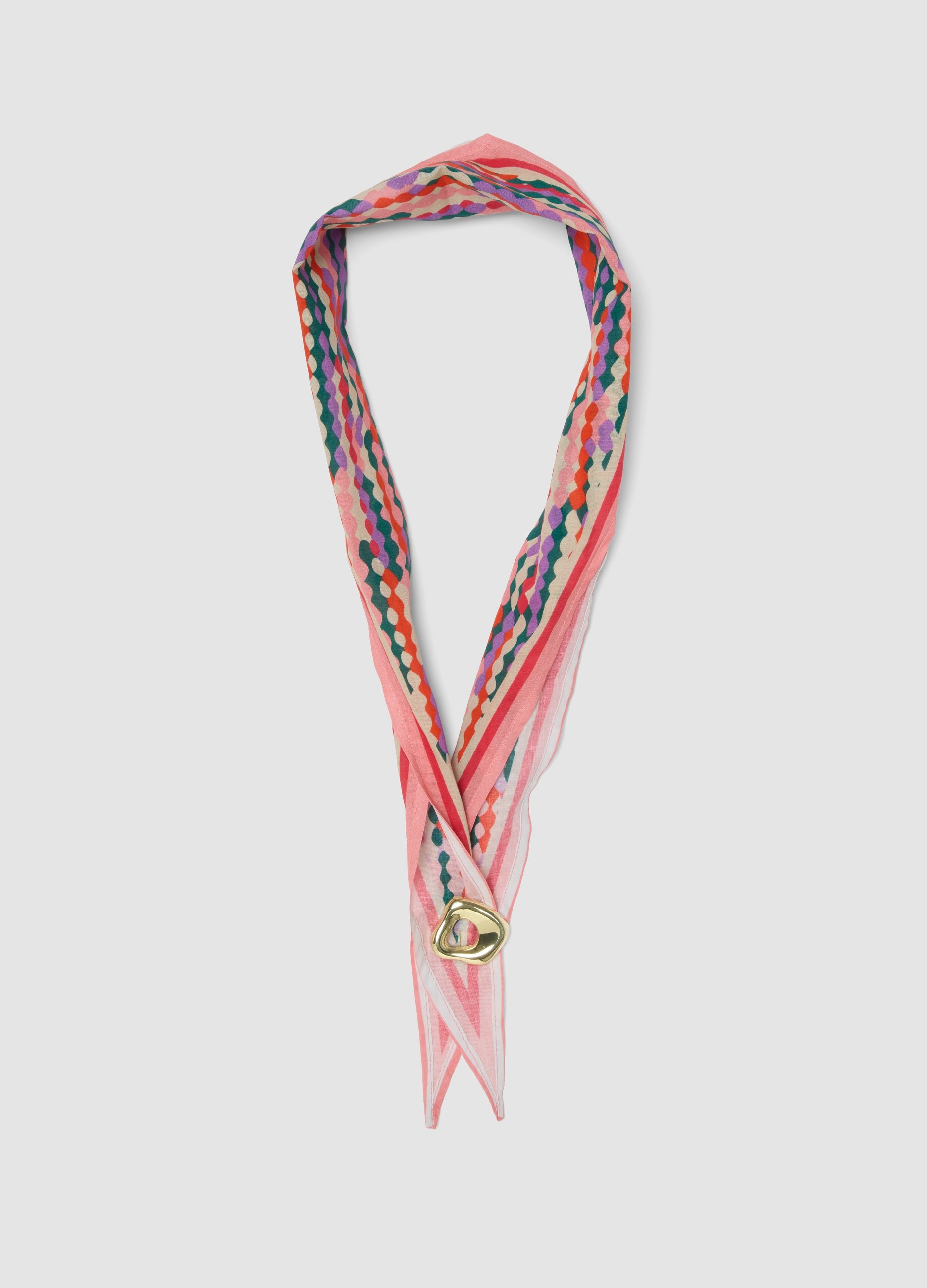 Foulard Rosa In Puro Cotone Con Stampa Multicolore, Mujer, Rosa/Negro, Talla: FASUL