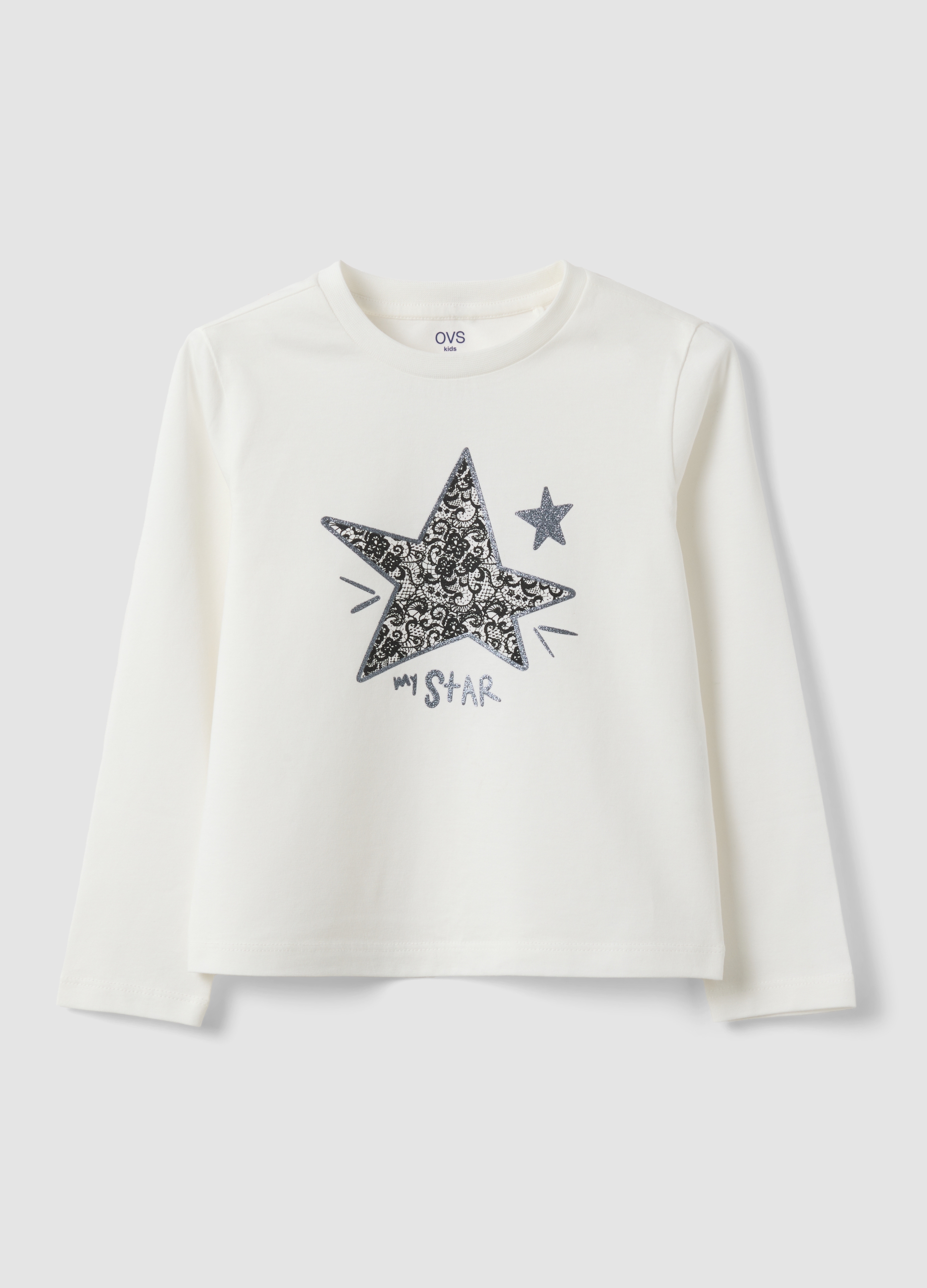OVS KIDS, T-shirt Grigia In Puro Cotone Organico Con Stampa Frontale Per Bambina, Bianco, Taglia: 8-9