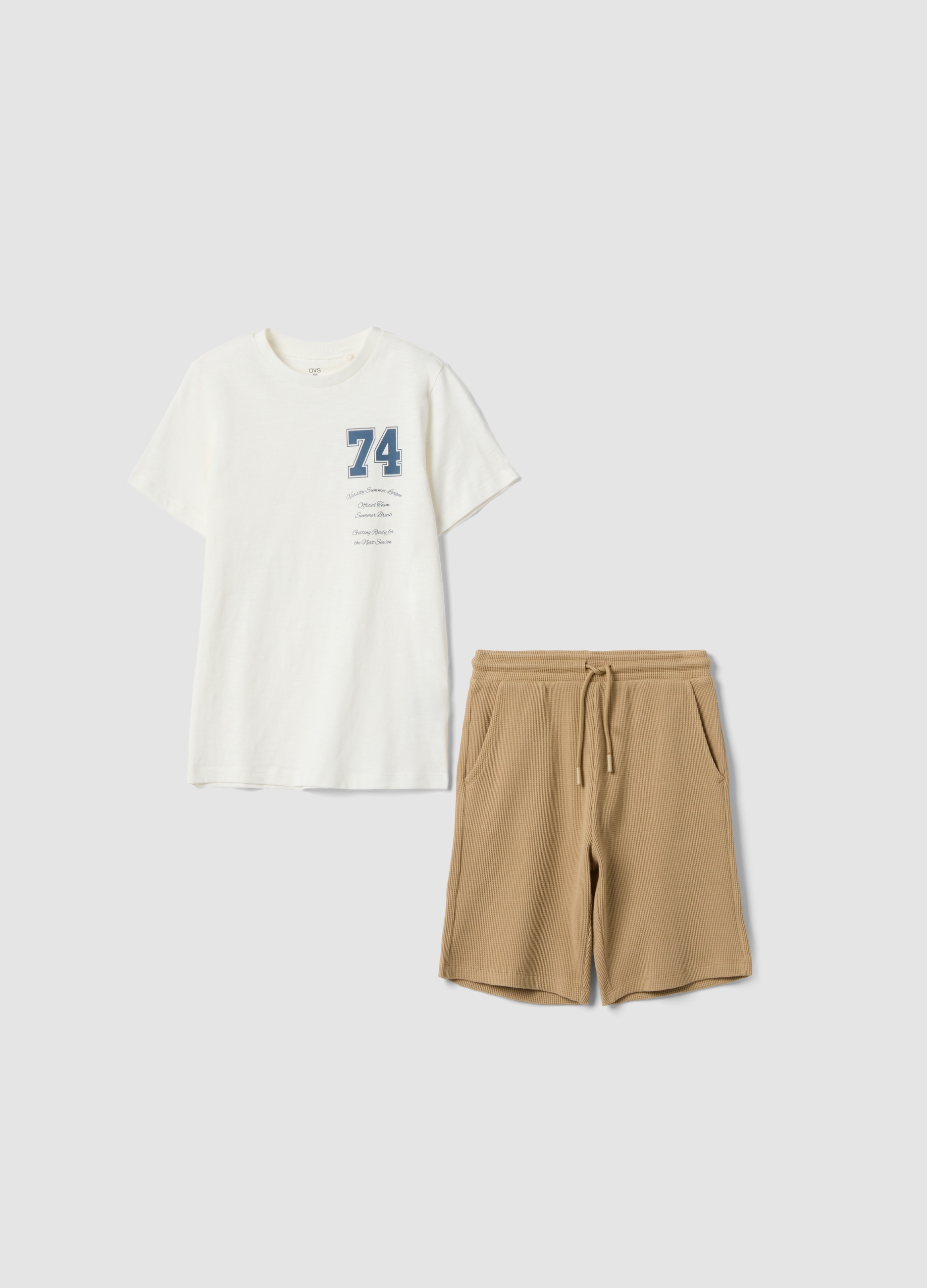 OVS KIDS, Kit T-shirt Shorts In Puro Cotone Multicolor Da Ragazzo Regular Fit, Niño, Blanco/beige, Talla: 13-14