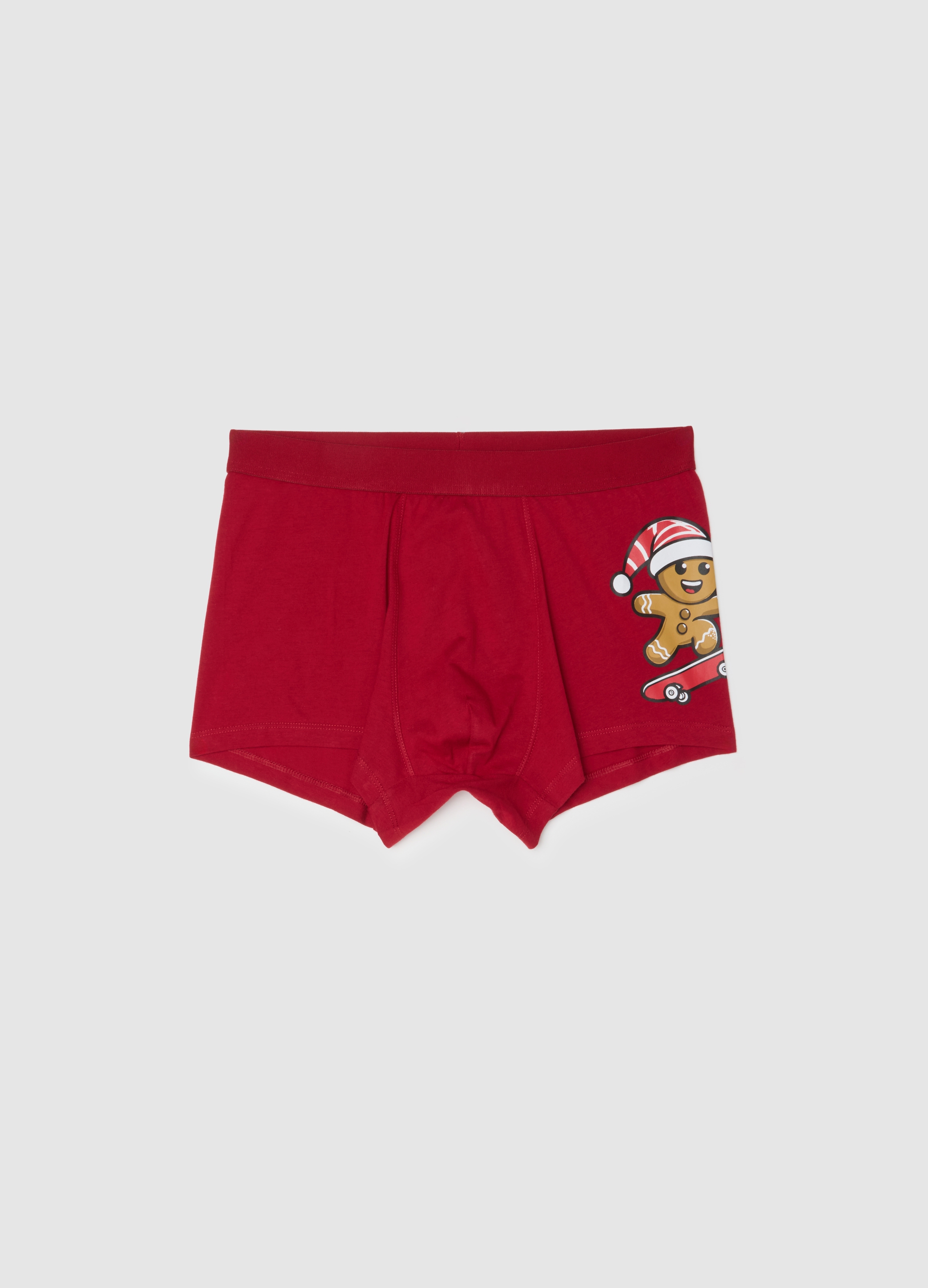 Bóxers Rojos Navideños De Algodón Puro Regular Fit Con Estampado, Hombre, Rojo Langosta, Talla: S