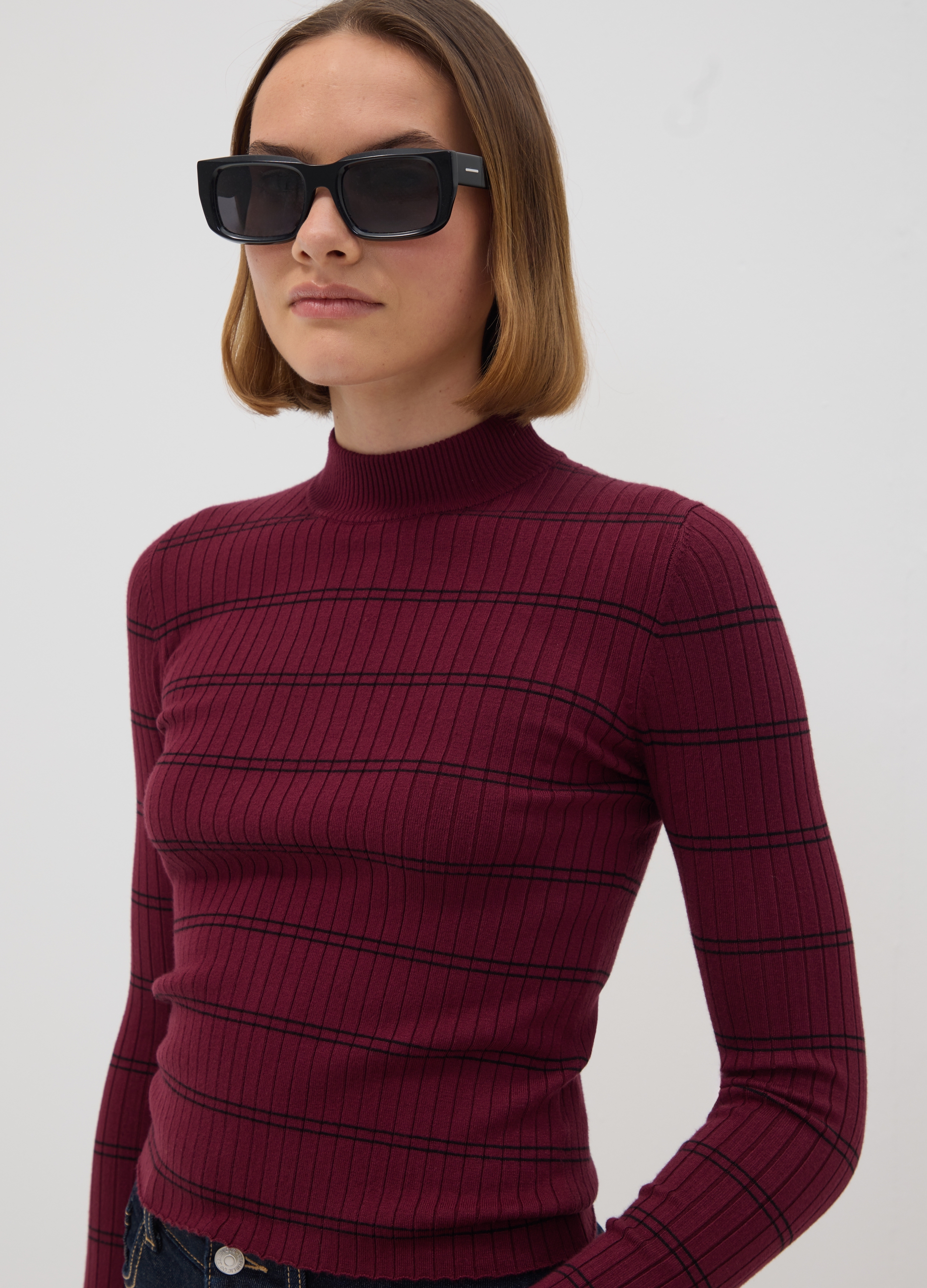 OVS, Maglia Rossa In Misto Viscosa Con Collo Rialzato Fitted, Donna, Rosso, Taglia: M