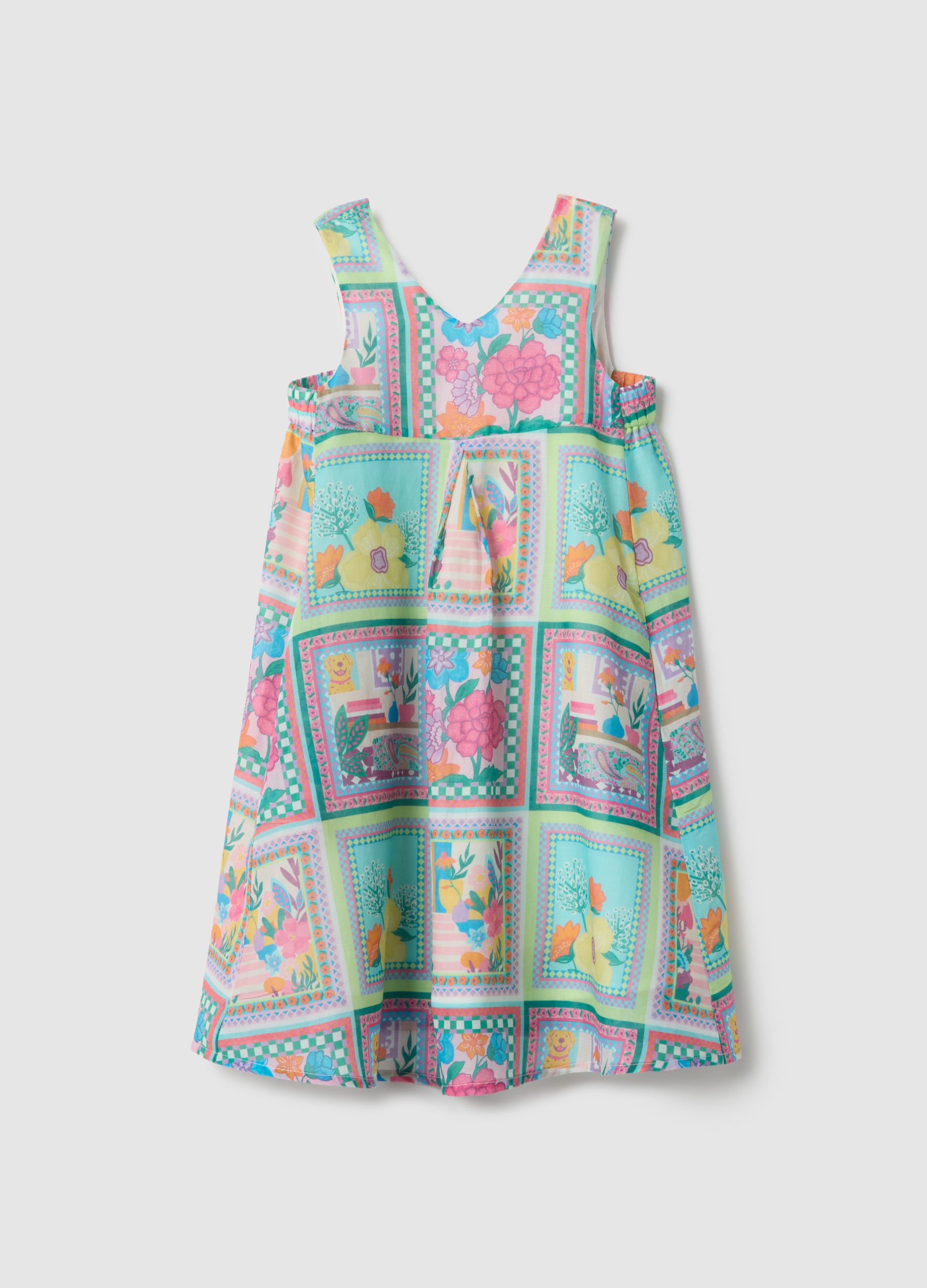 PIOMBO KIDS, Vestido Sin Mangas De Puro Algodón Multicolor Para Niñas Con Flores, Niña, Rosa/Azul Claro, Talla: 6