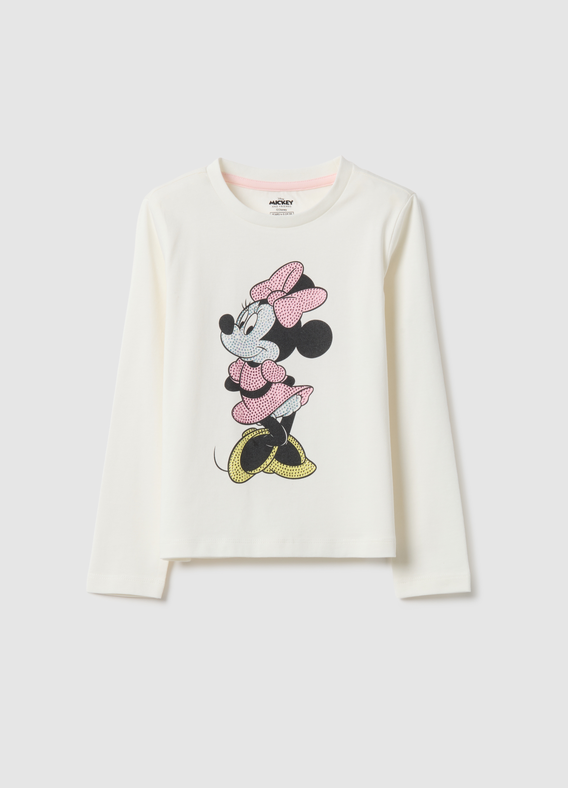 DISNEY, T-shirt In Cotone Elasticizzato Bianca Da Bambina Regular Fit Con Minnie, Bianco, Taglia: 6-7