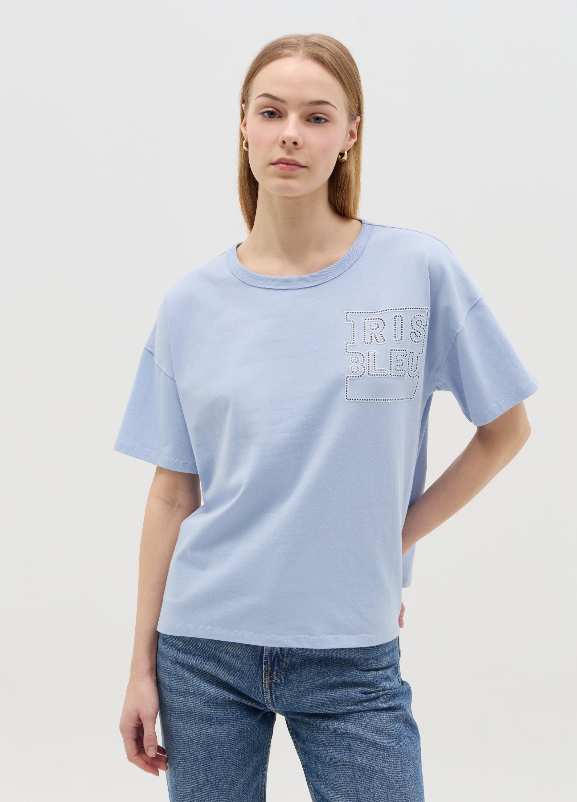 OVS , T-shirt Con Ricamo iris Bleu, Donna, Blu, Taglia: S/M