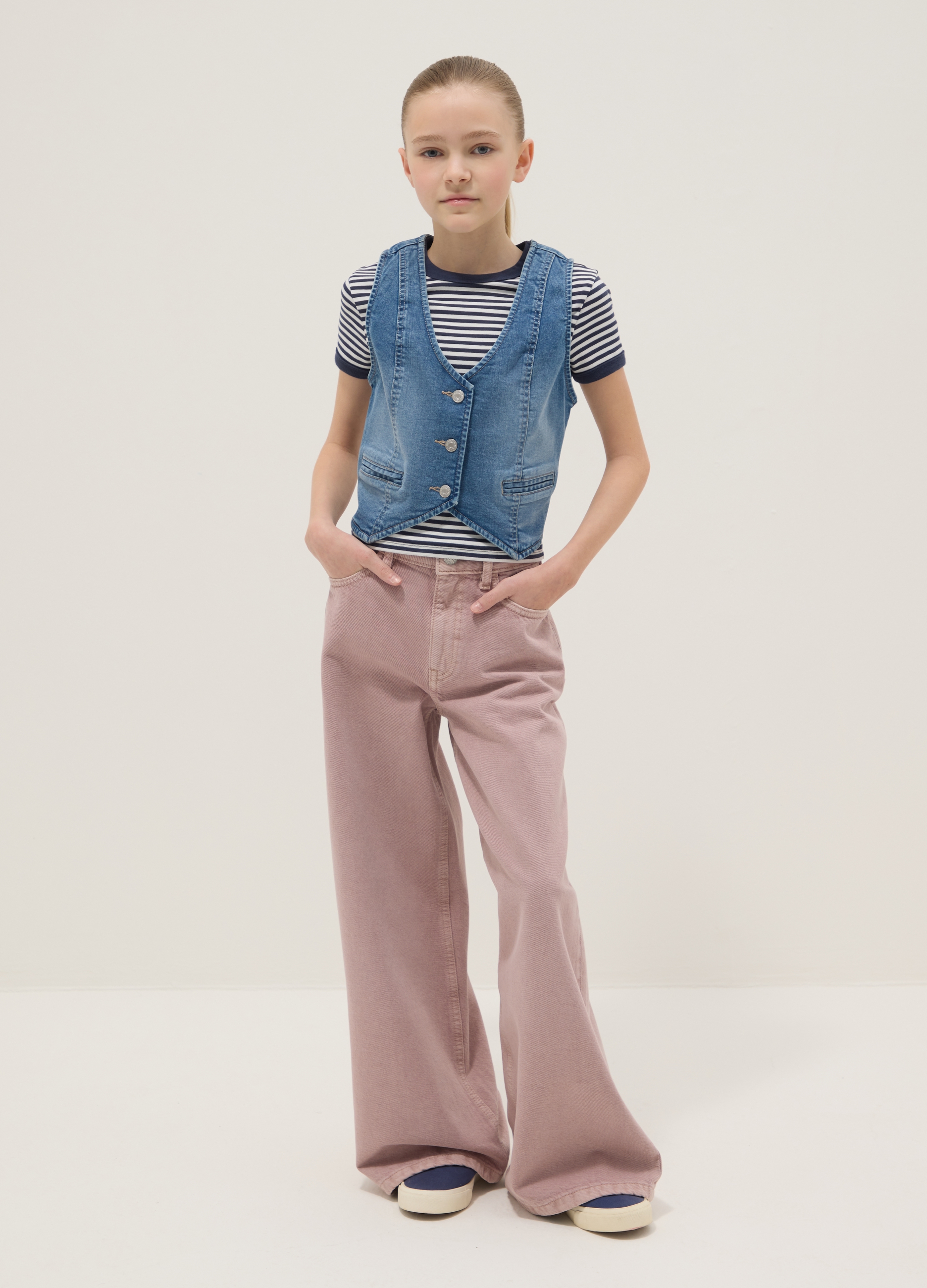 OVS KIDS, Vaqueros De Pierna Amplia En Algodón Puro Denim Rosa Para Niñas, Niña, Rosa Oscuro, Talla: 12-13