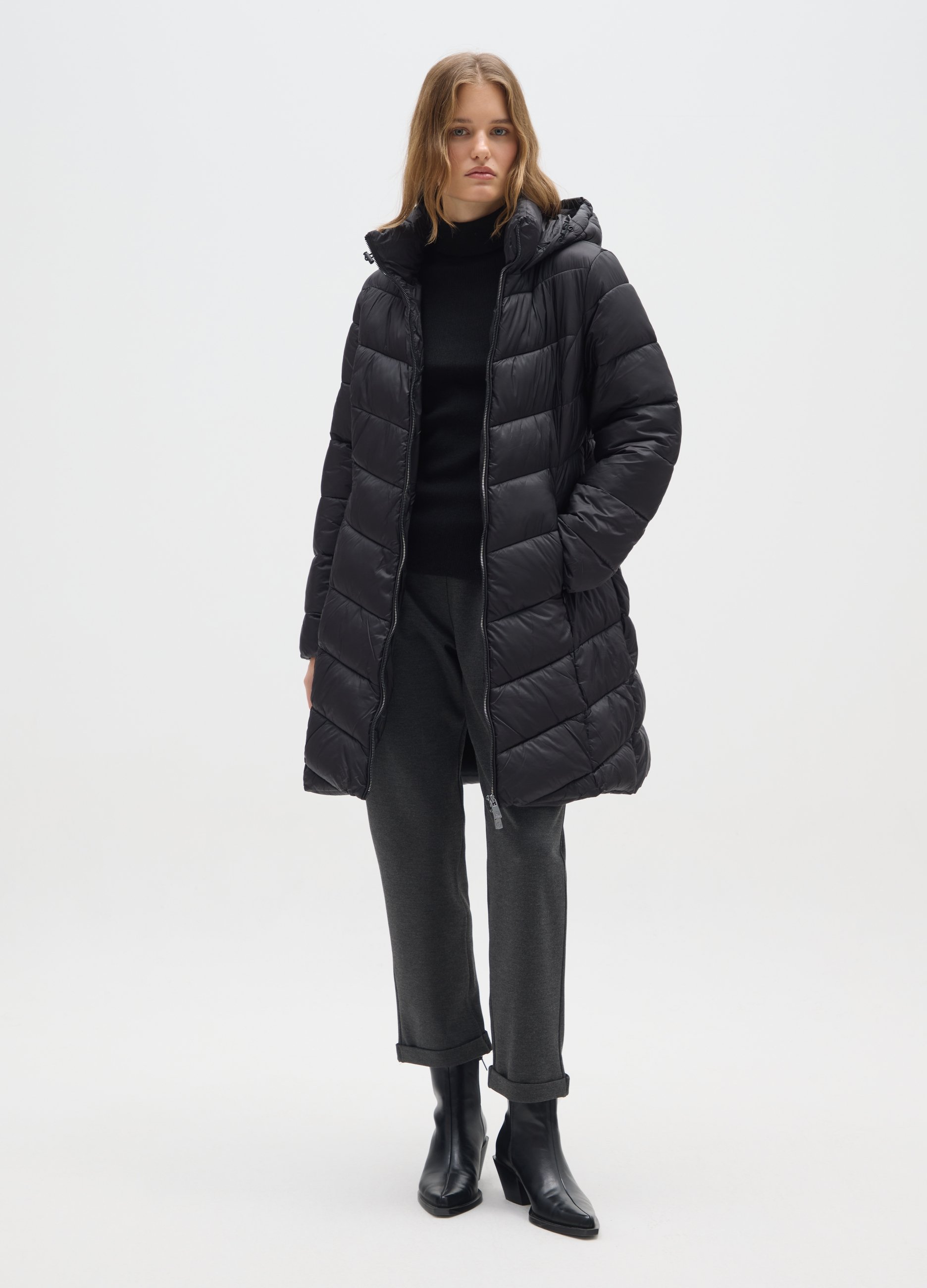 HYBRID, Cappotto Nero Regular Fit, Donna, Nero, Taglia: L